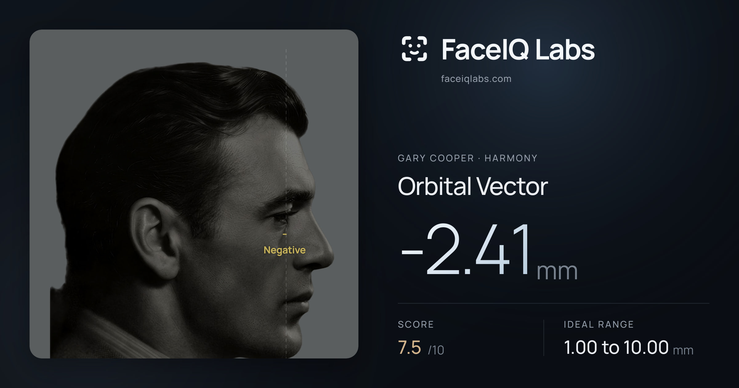 Gary Cooper Orbital Vector: -2.41mm, drawn on the photo