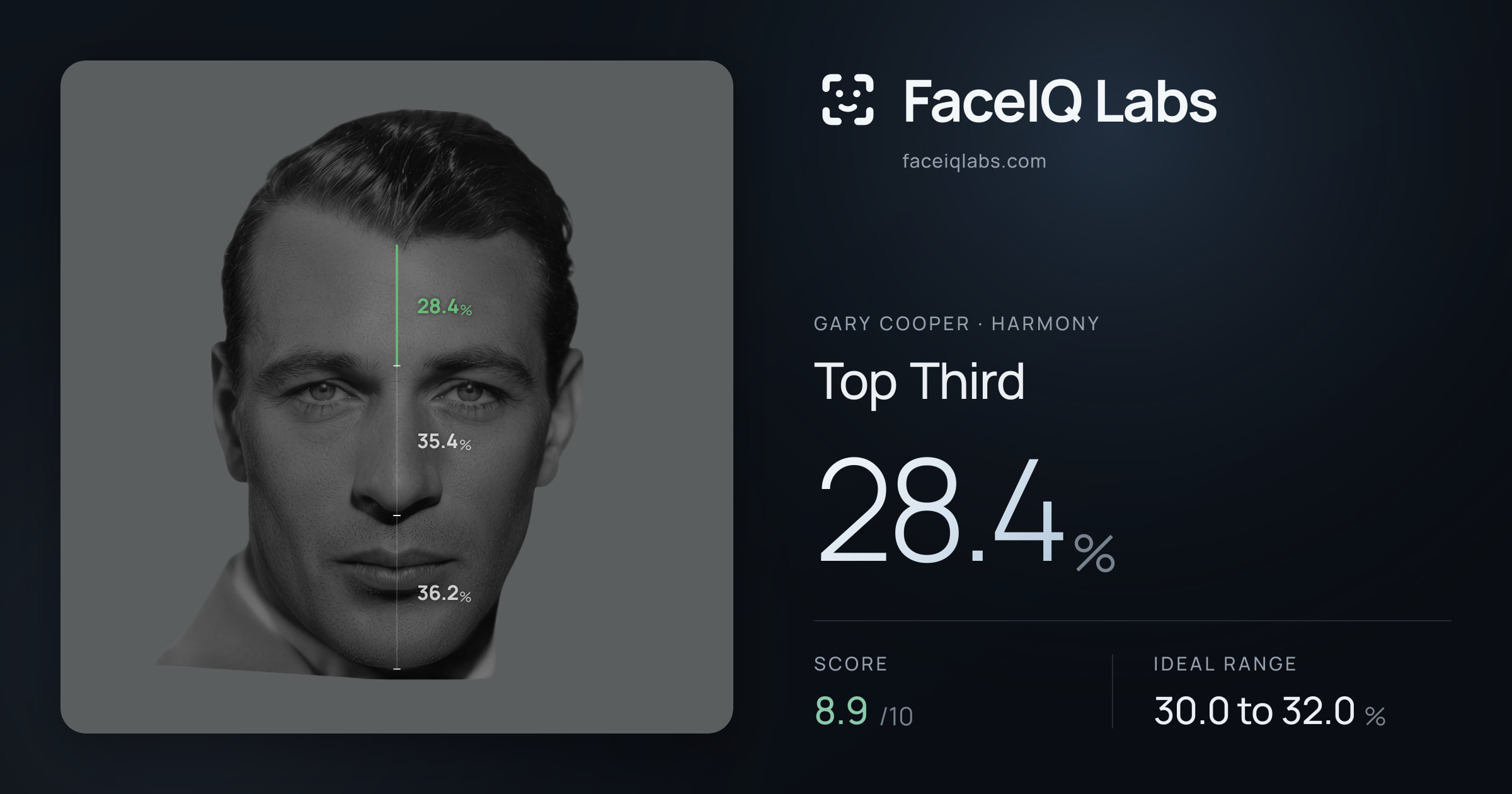 Gary Cooper Top Third: 28.4%, drawn on the photo