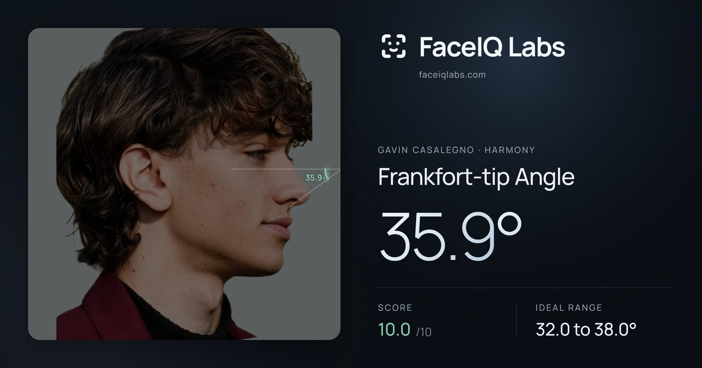 Gavin Casalegno Frankfort-tip Angle: 35.9°, drawn on the photo