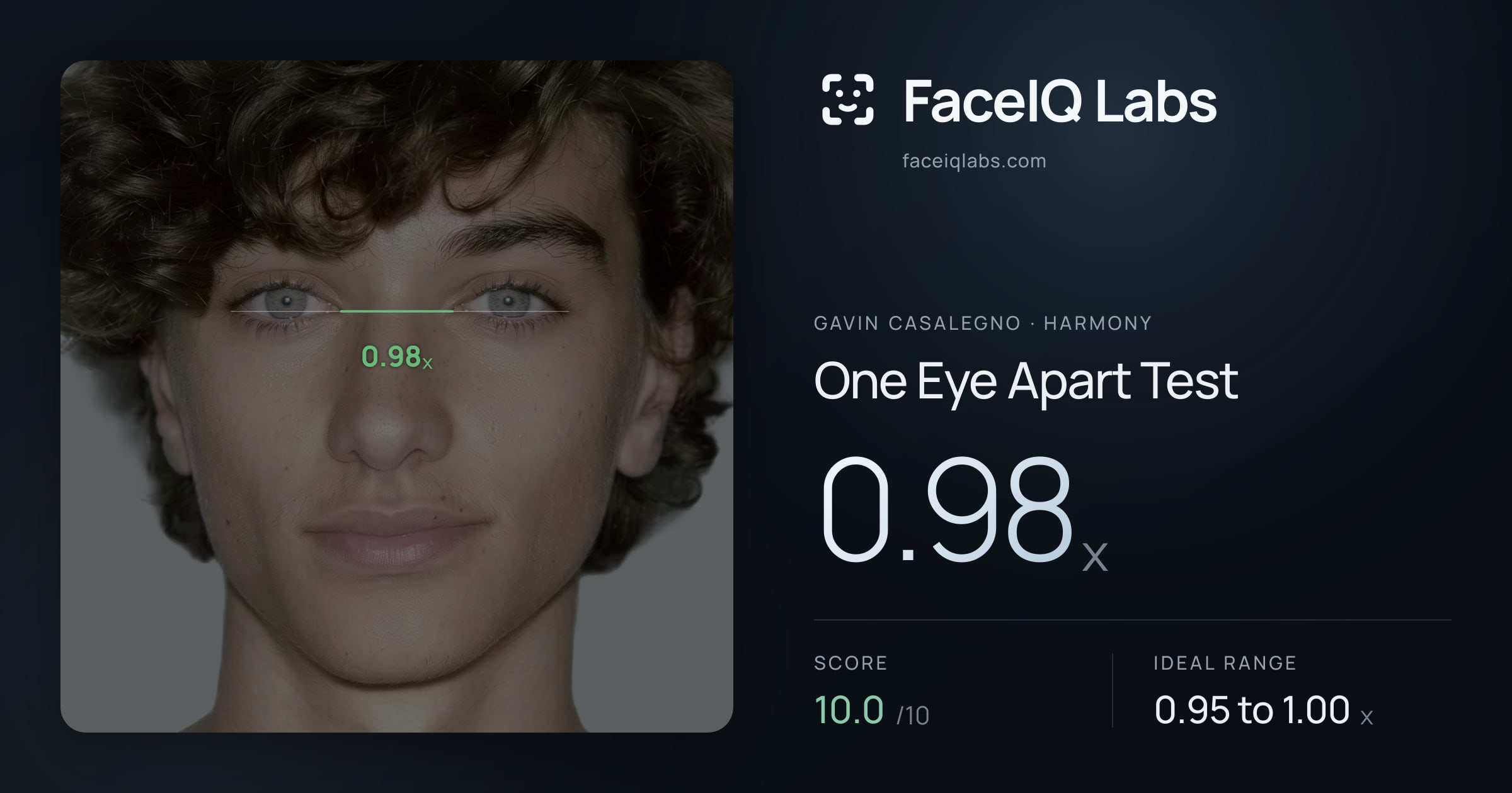 Gavin Casalegno One Eye Apart Test: 0.98x, drawn on the photo