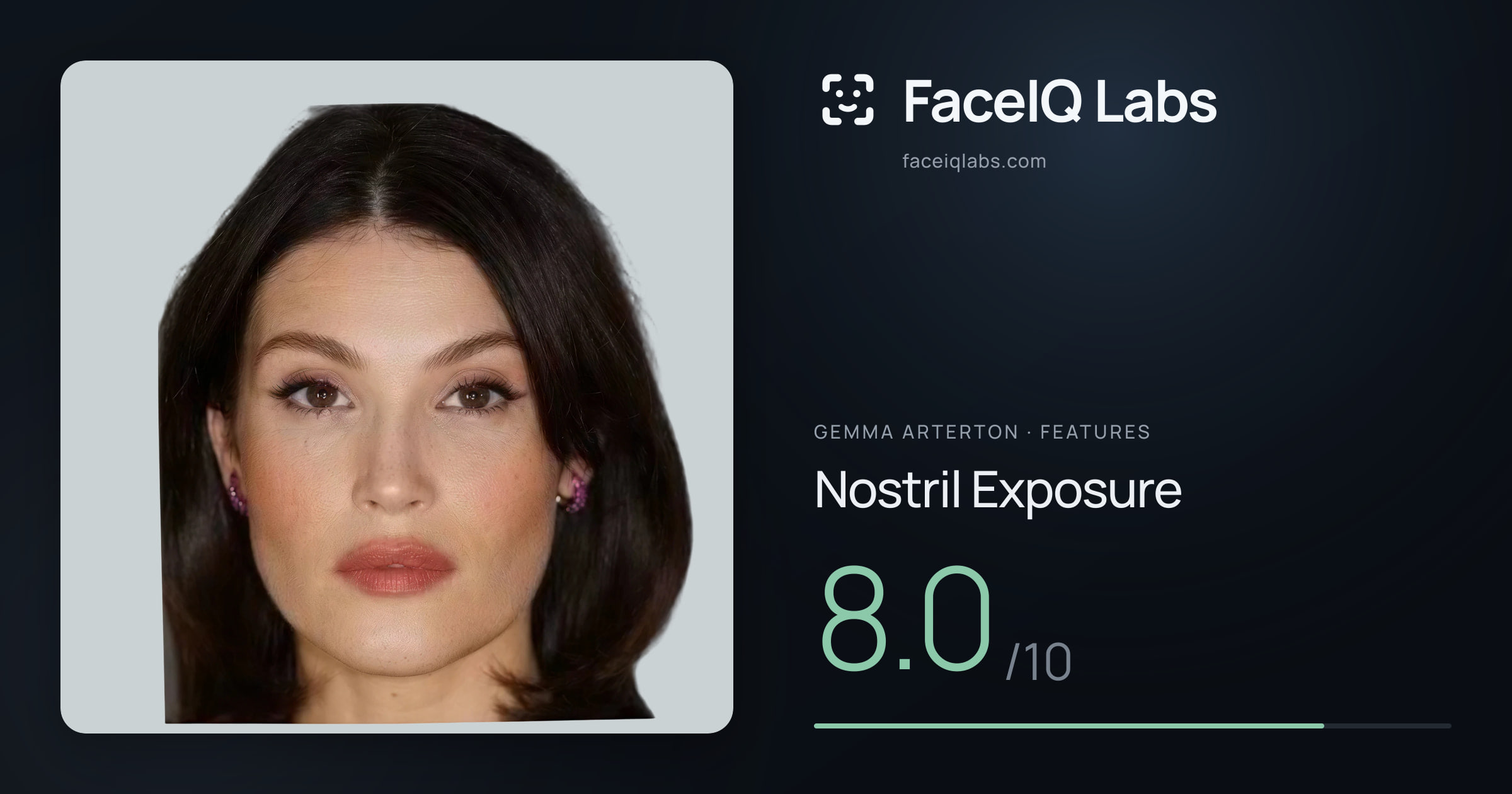 Gemma Arterton Nostril Exposure: 8.0/10, drawn on the photo