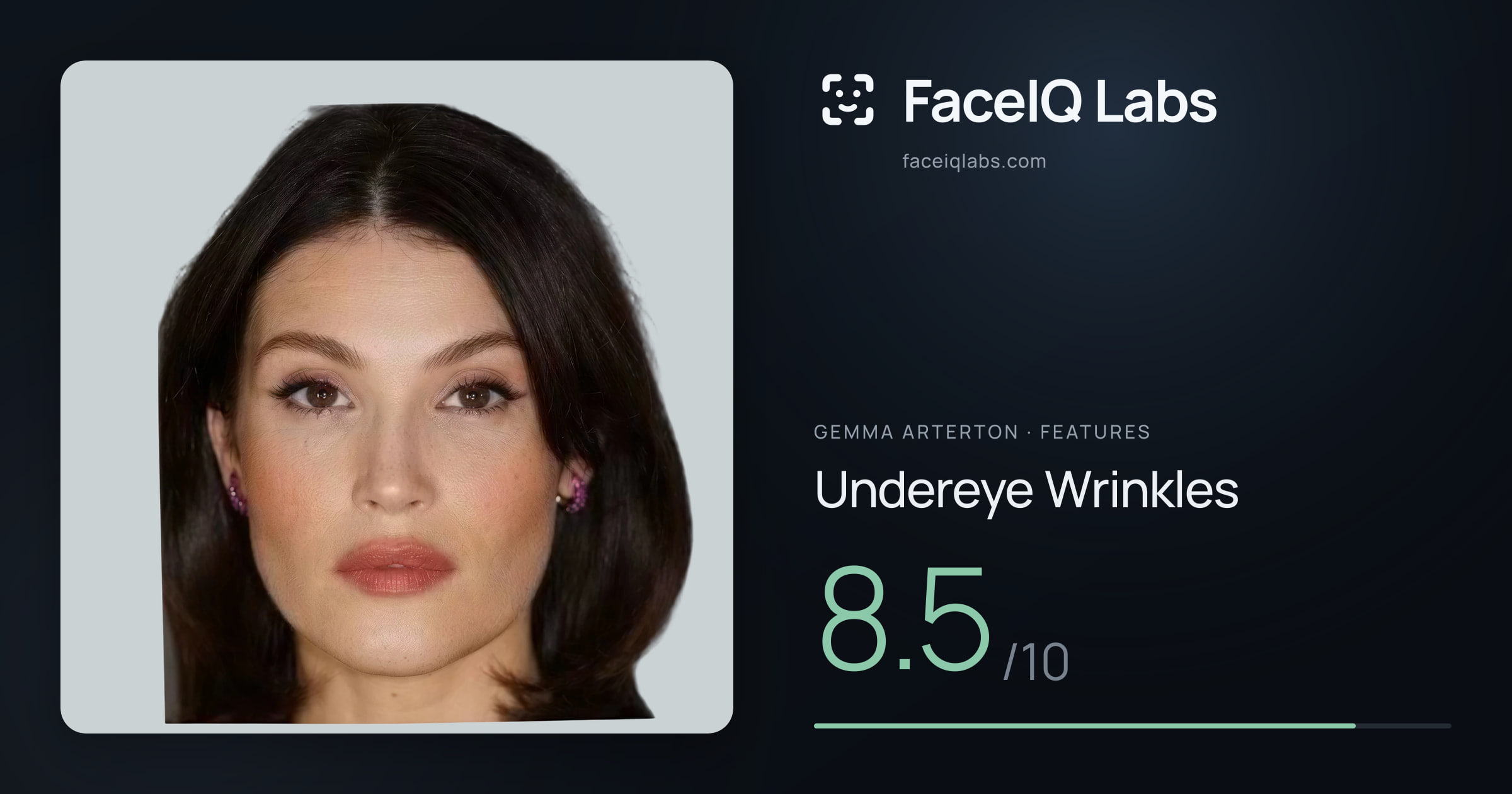 Gemma Arterton Undereye Wrinkles: 8.5/10, drawn on the photo