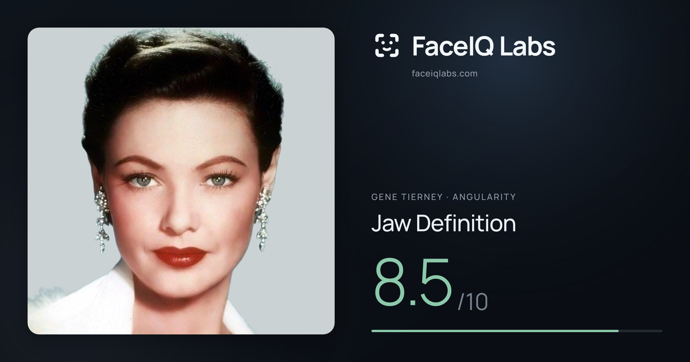 Gene Tierney Jaw Definition: 8.5/10, drawn on the photo