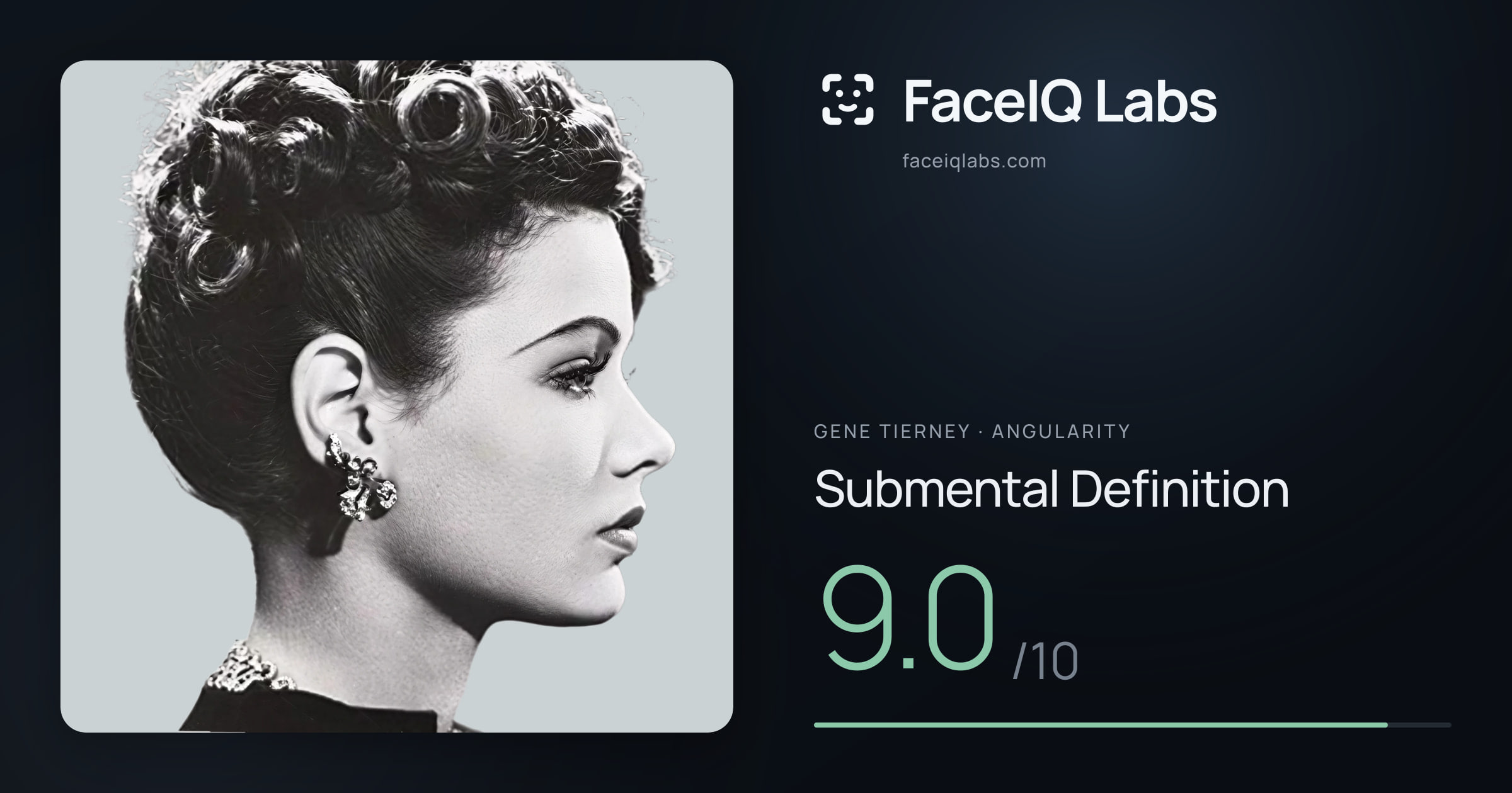 Gene Tierney Submental Definition: 9.0/10, drawn on the photo