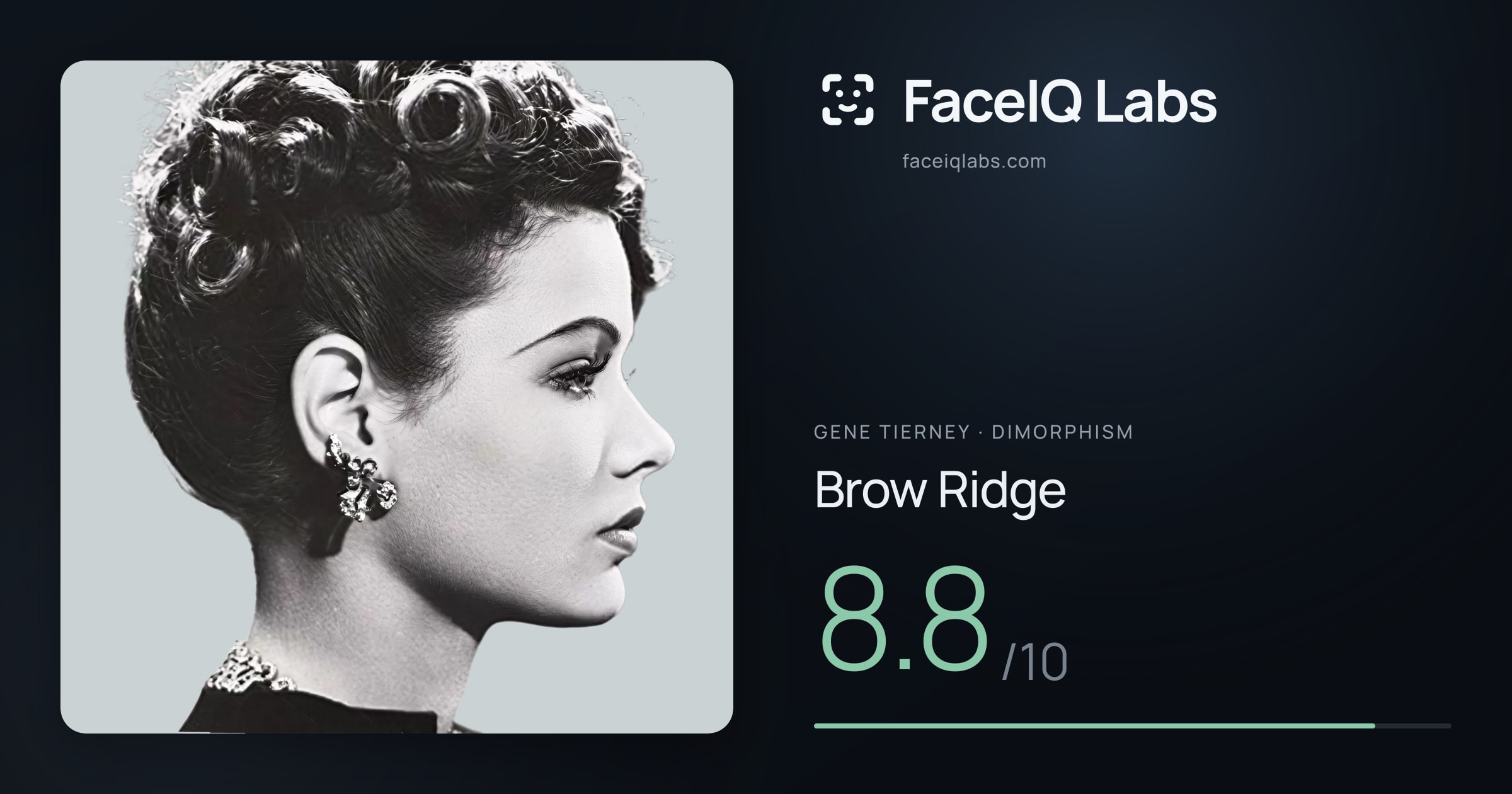 Gene Tierney Brow Ridge: 8.8/10, drawn on the photo