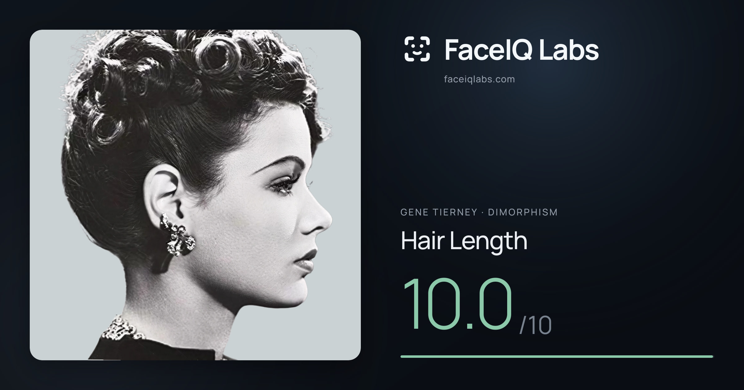 Gene Tierney Hair Length: 10.0/10, drawn on the photo