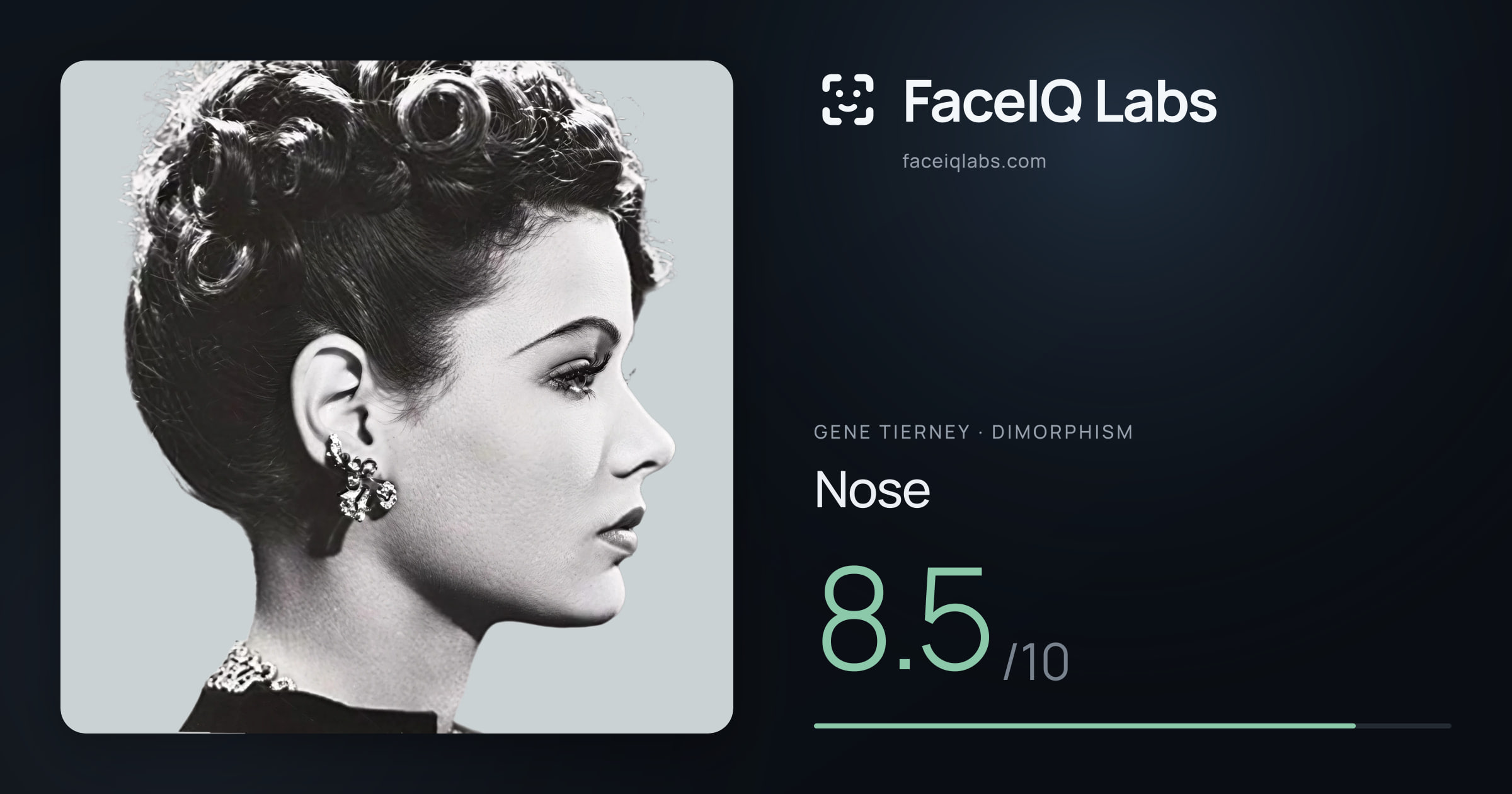 Gene Tierney Nose: 8.5/10, drawn on the photo