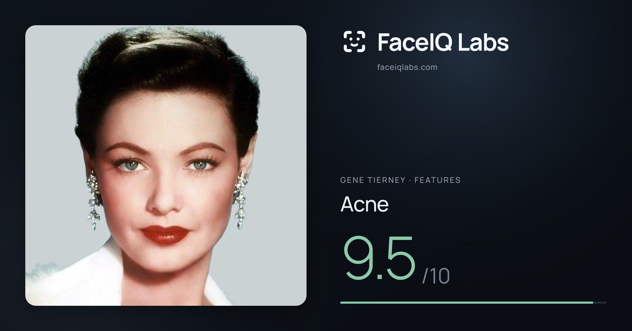 Gene Tierney Acne: 9.5/10, drawn on the photo