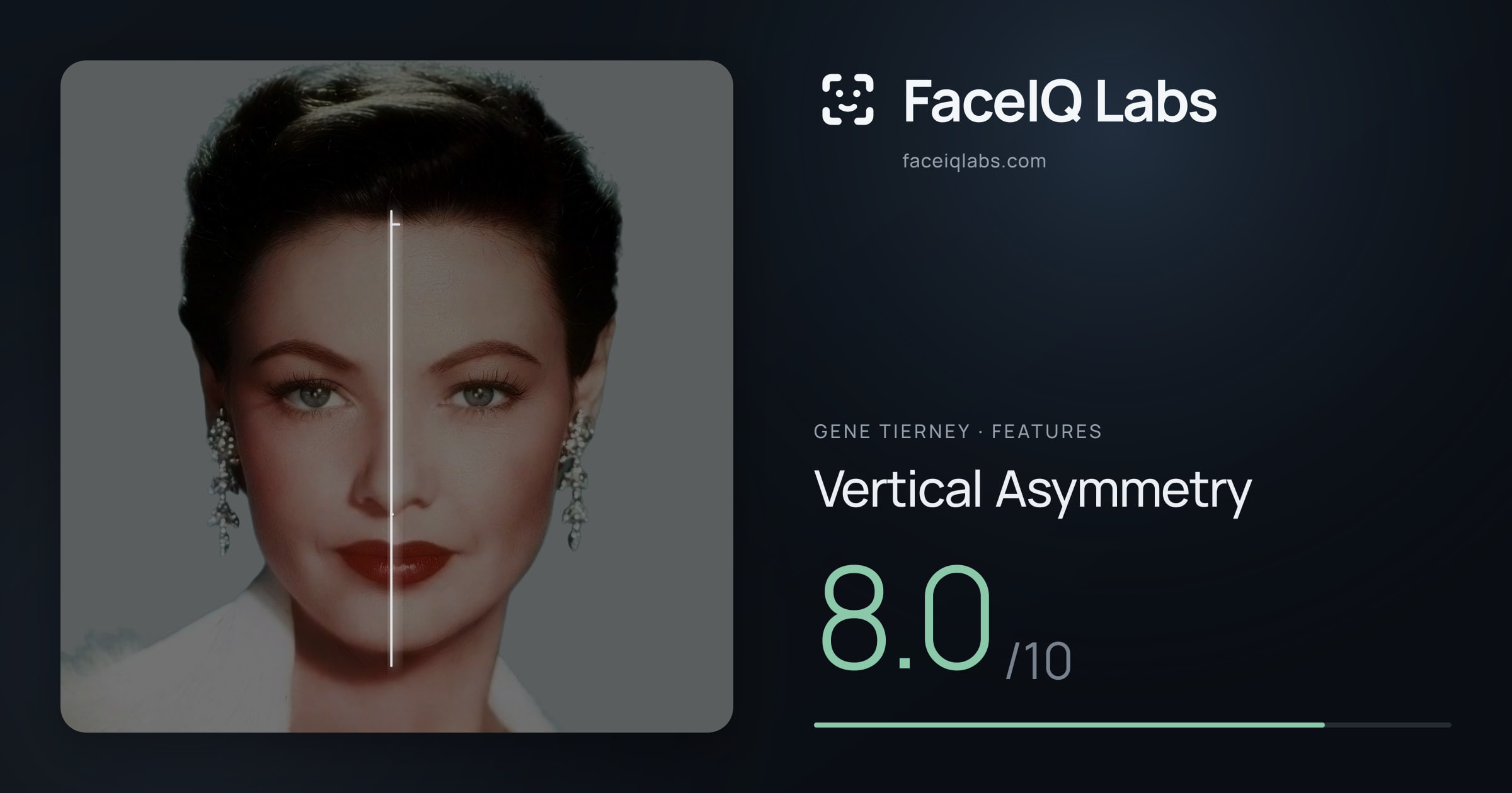 Gene Tierney Vertical Asymmetry: 8.0/10, drawn on the photo