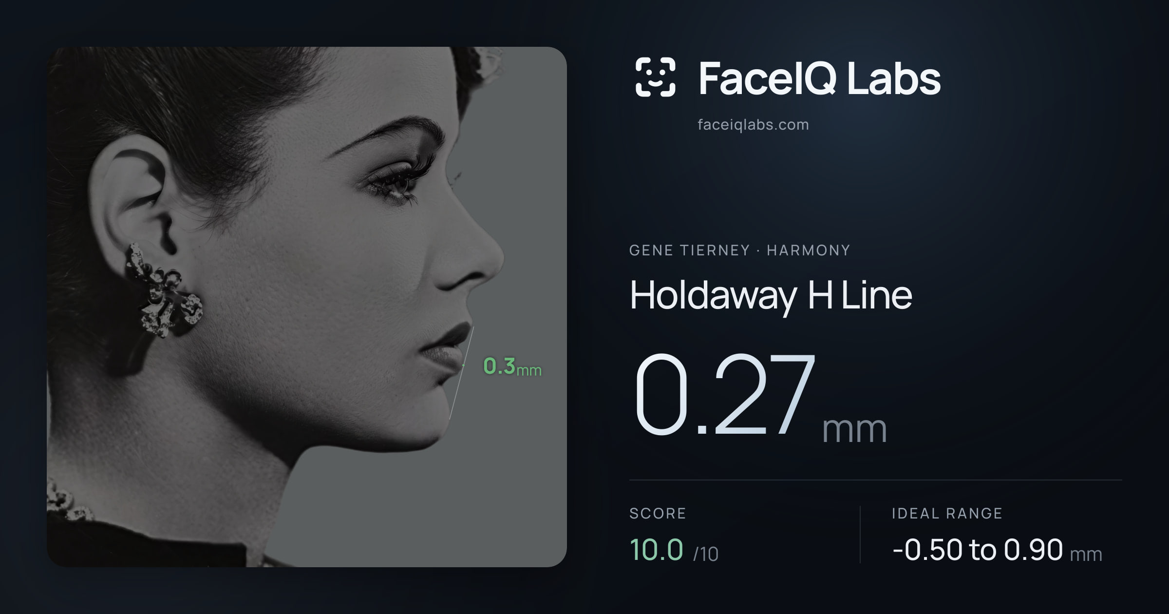 Gene Tierney Holdaway H Line: 0.27mm, drawn on the photo