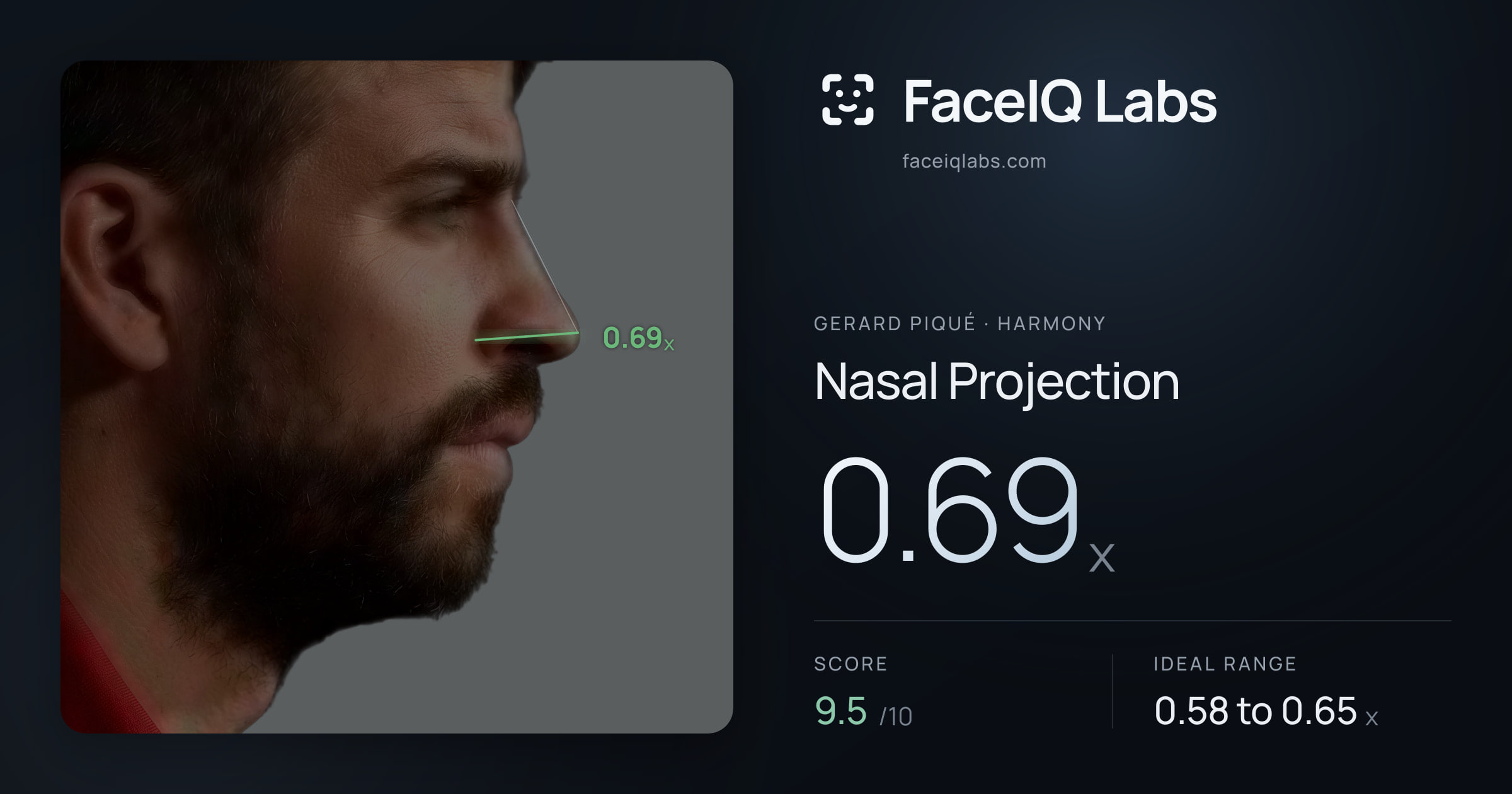 Gerard Piqué Nasal Projection: 0.69x, drawn on the photo