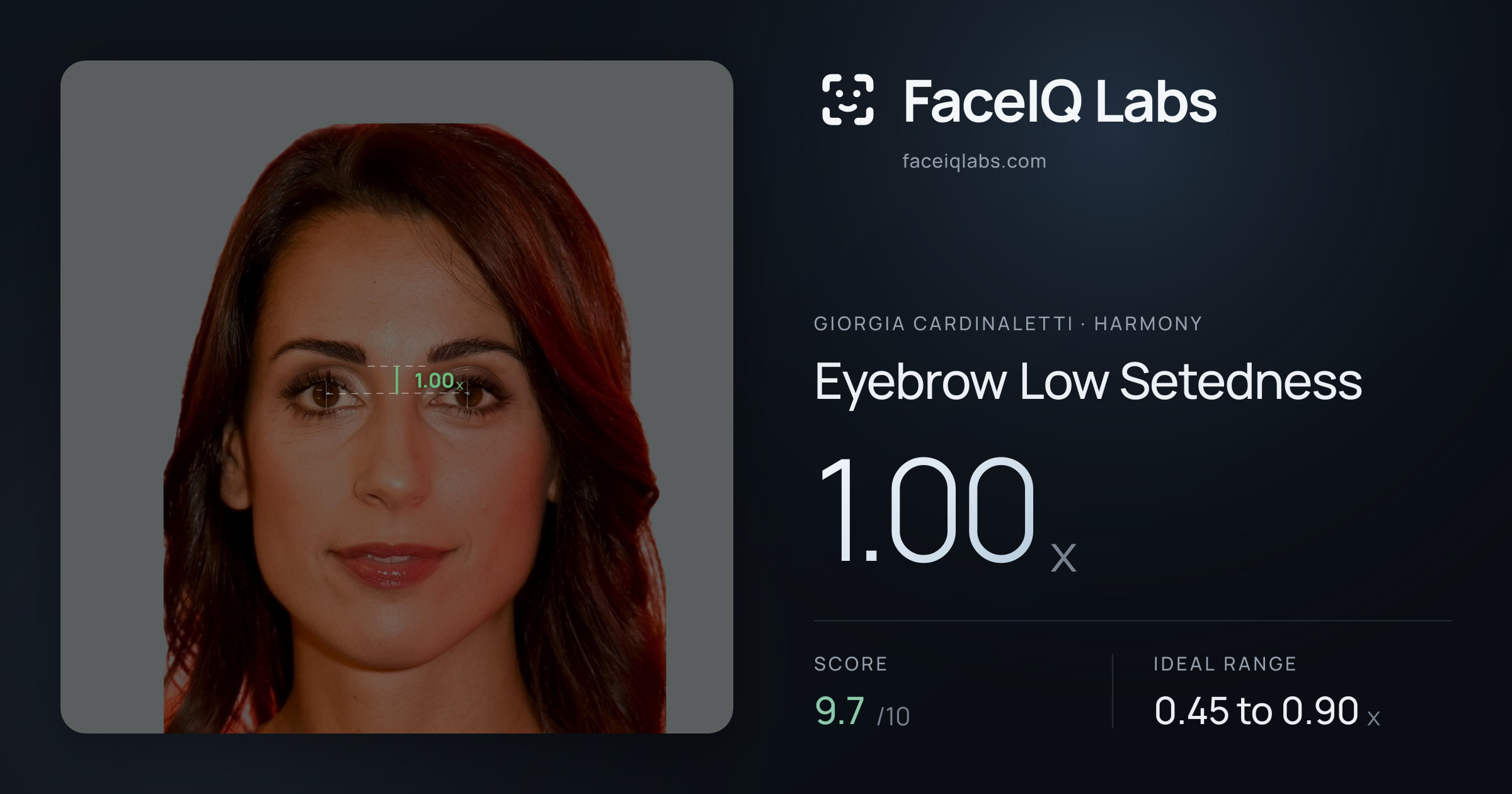 Giorgia Cardinaletti Eyebrow Low Setedness: 1.00x, drawn on the photo