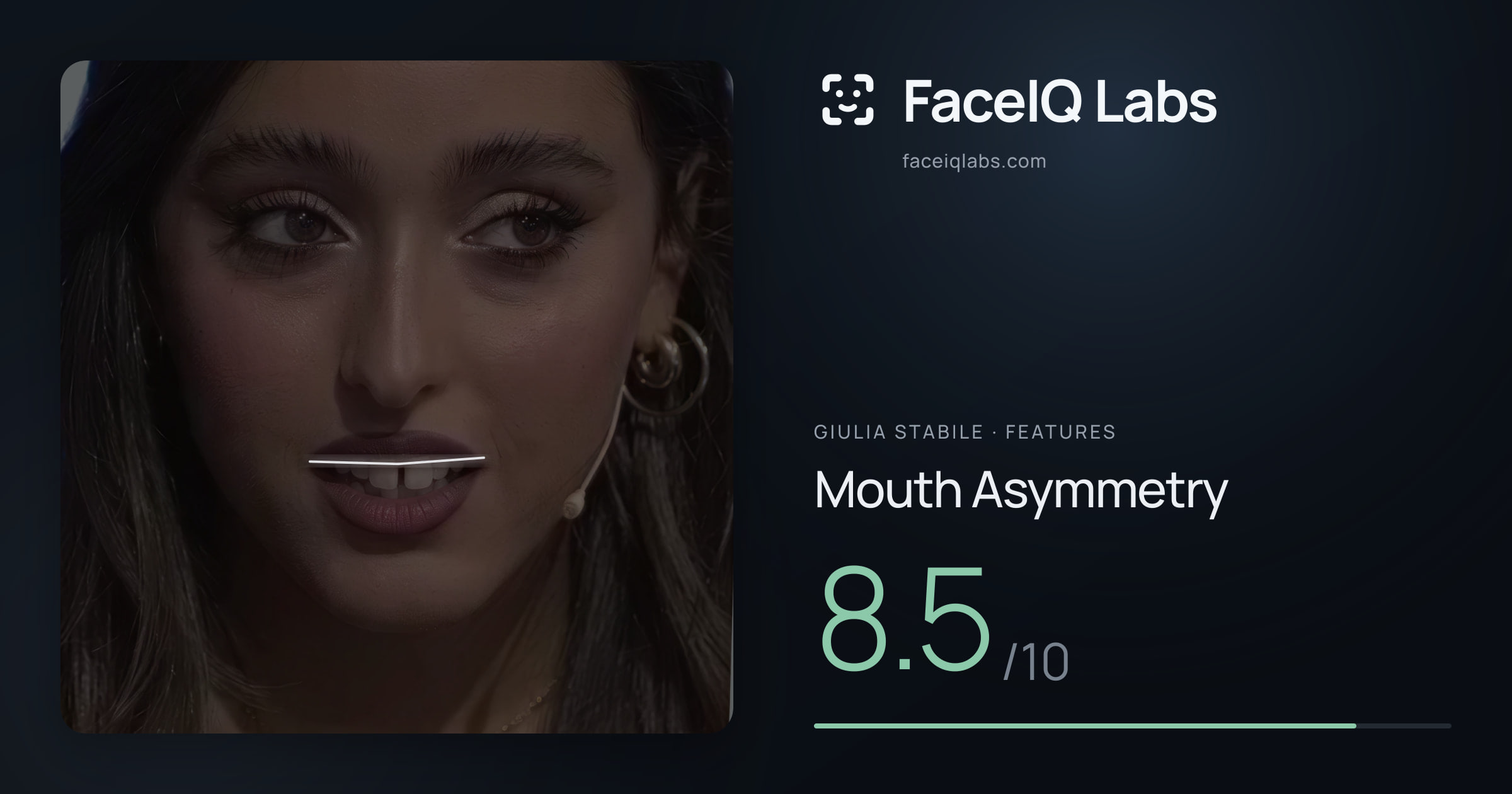 Giulia Stabile Mouth Asymmetry: 8.5/10, drawn on the photo