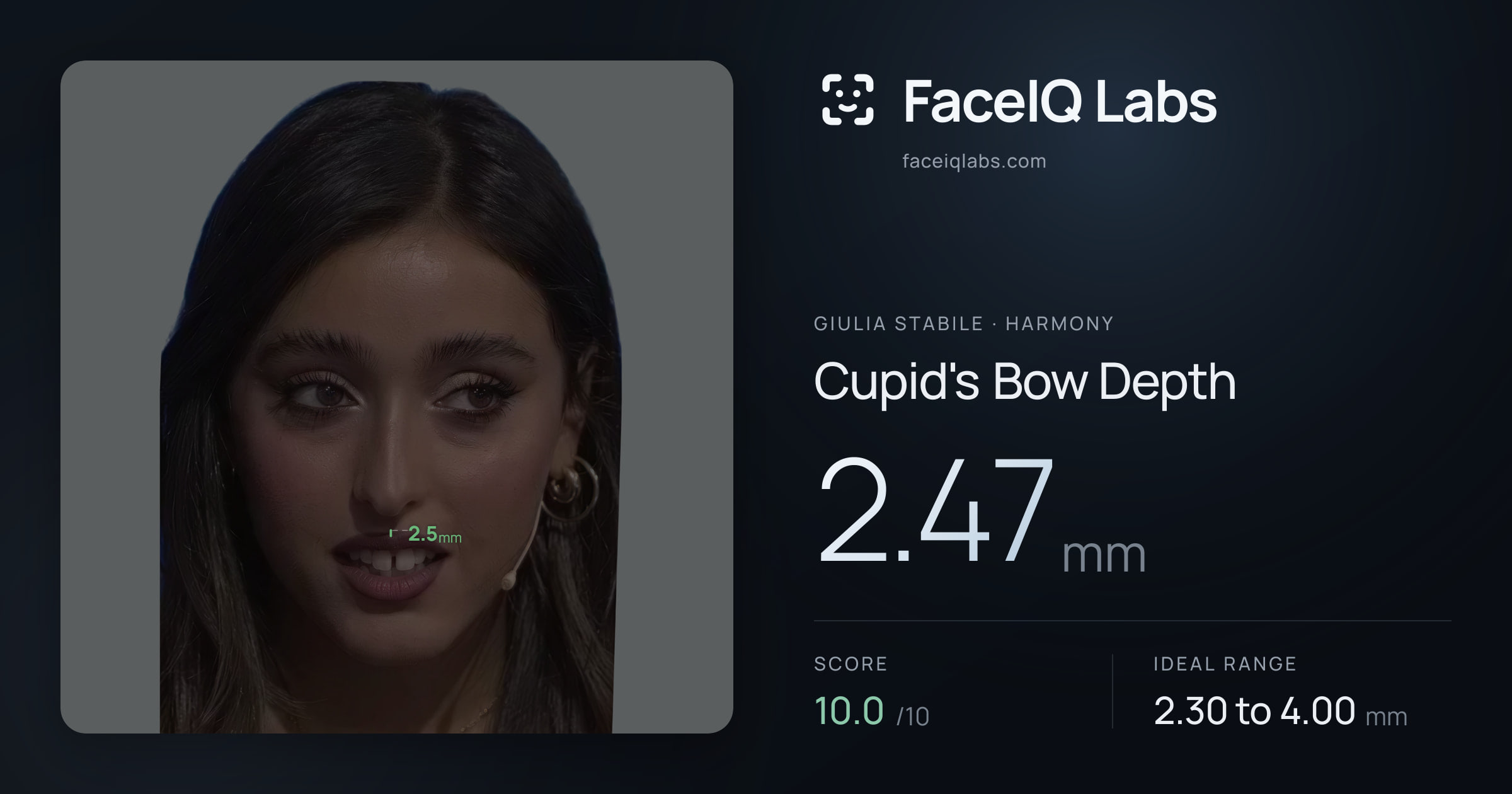 Giulia Stabile Cupid's Bow Depth: 2.47mm, drawn on the photo