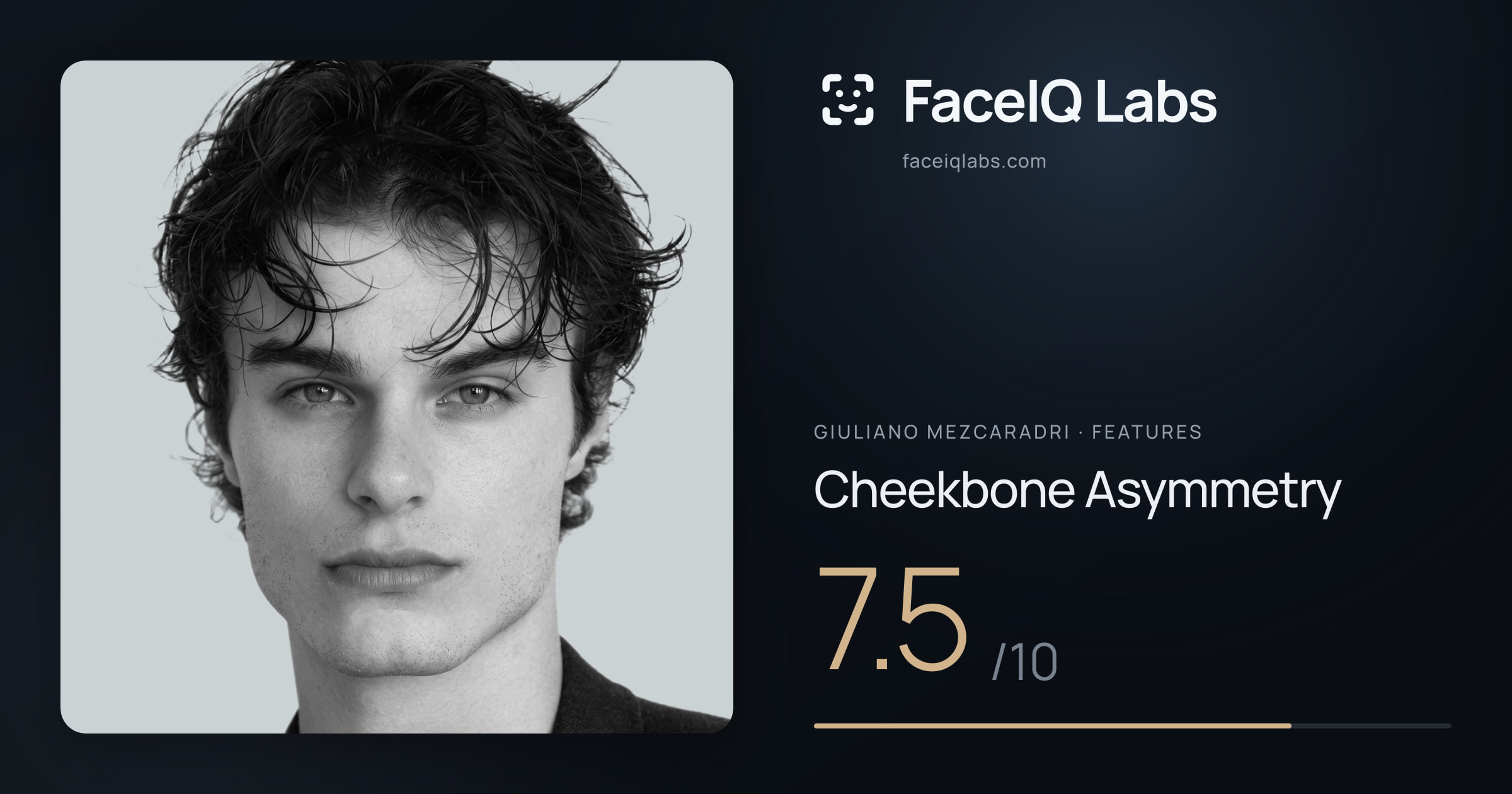 Giuliano Mezcaradri Cheekbone Asymmetry: 7.5/10, drawn on the photo