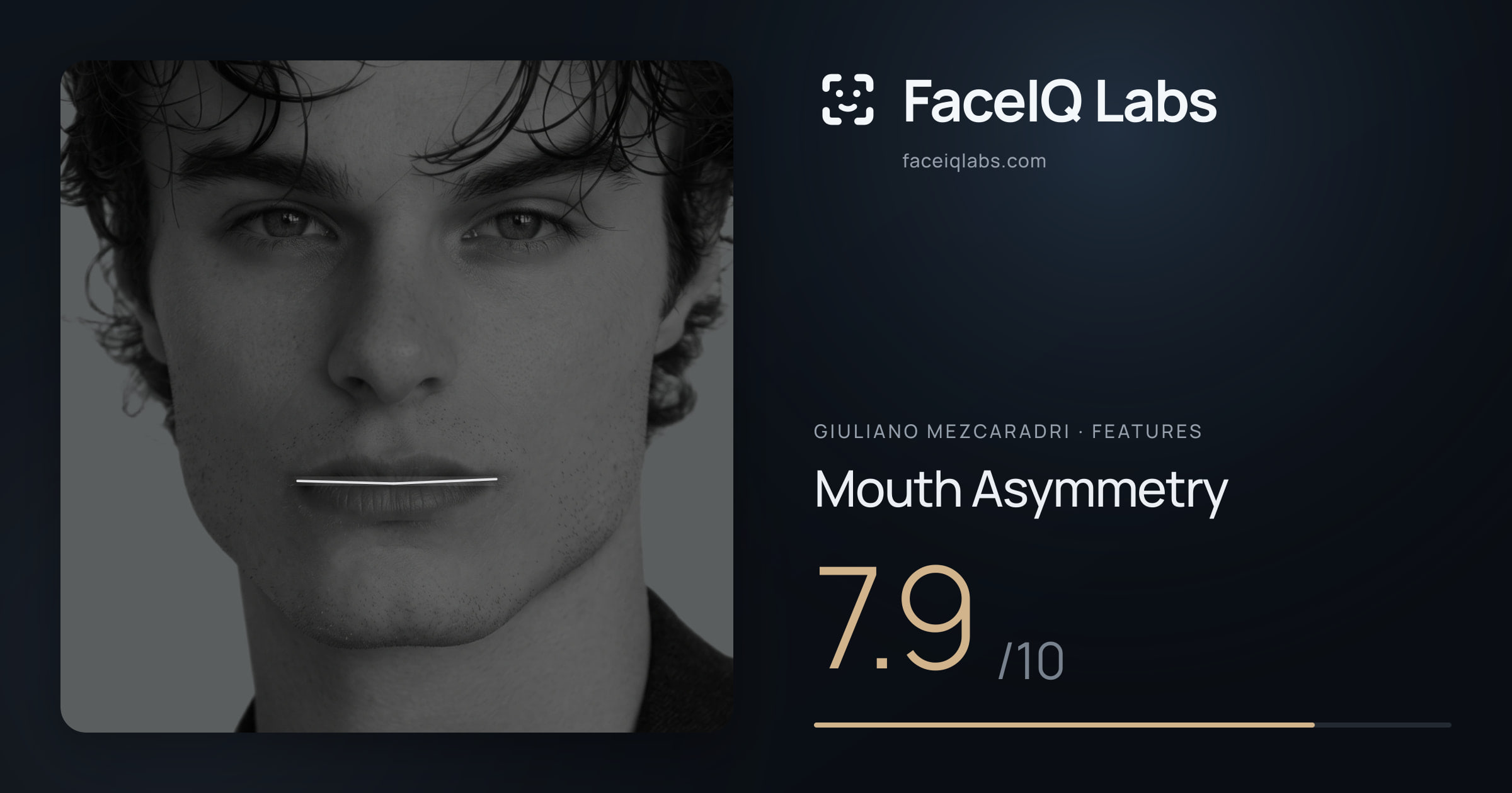 Giuliano Mezcaradri Mouth Asymmetry: 7.9/10, drawn on the photo