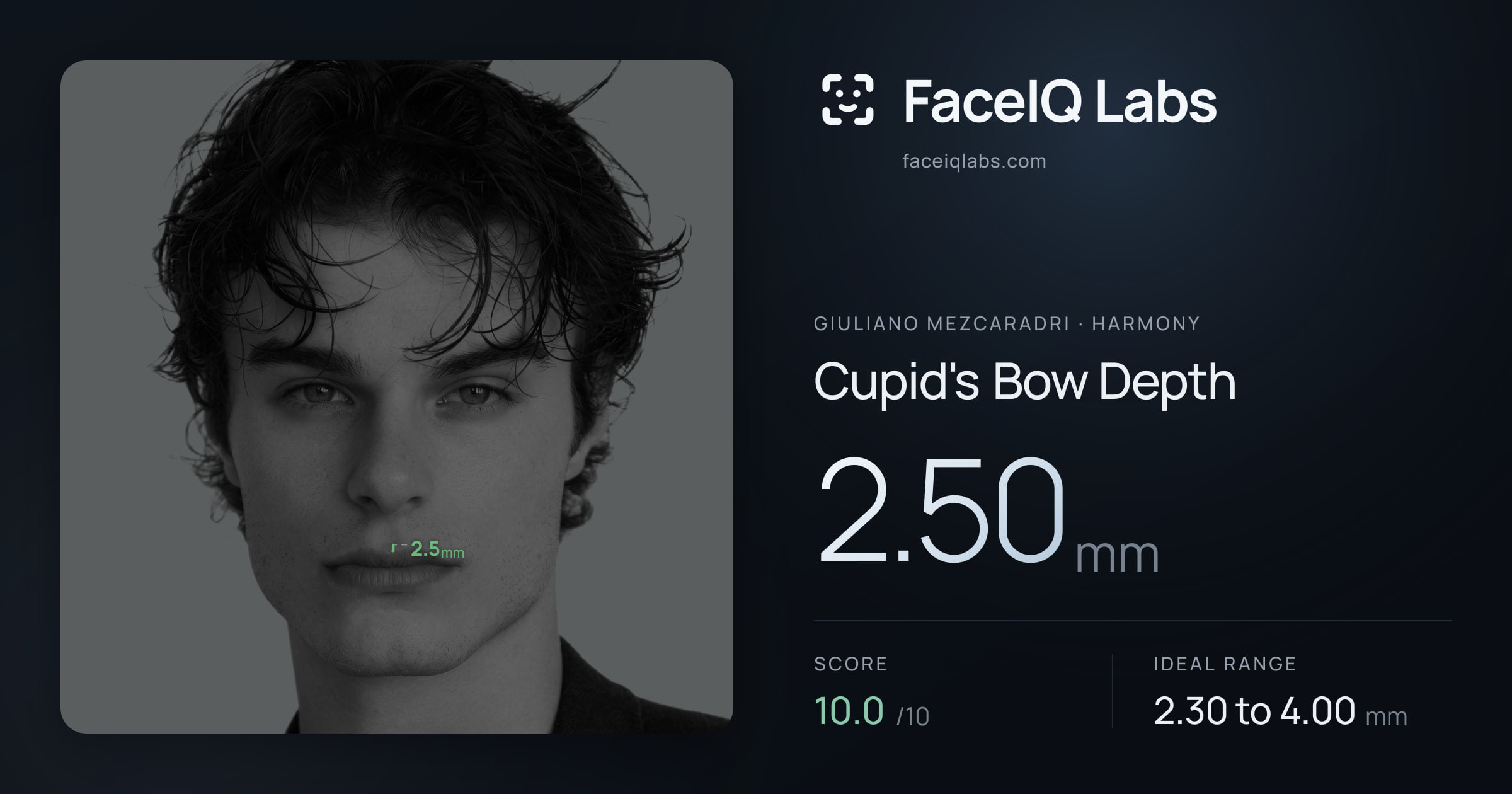 Giuliano Mezcaradri Cupid's Bow Depth: 2.04mm, drawn on the photo