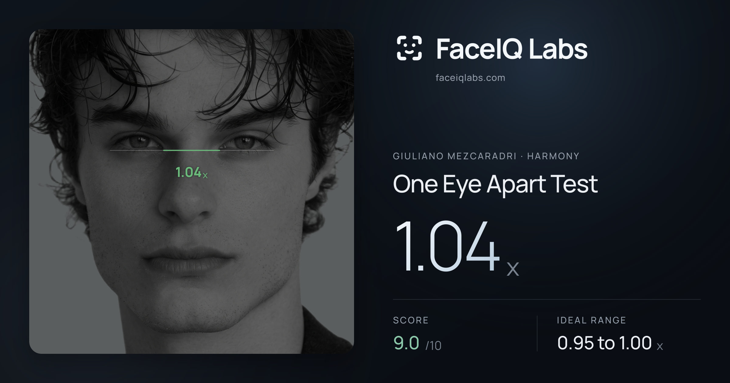 Giuliano Mezcaradri One Eye Apart Test: 0.97x, drawn on the photo