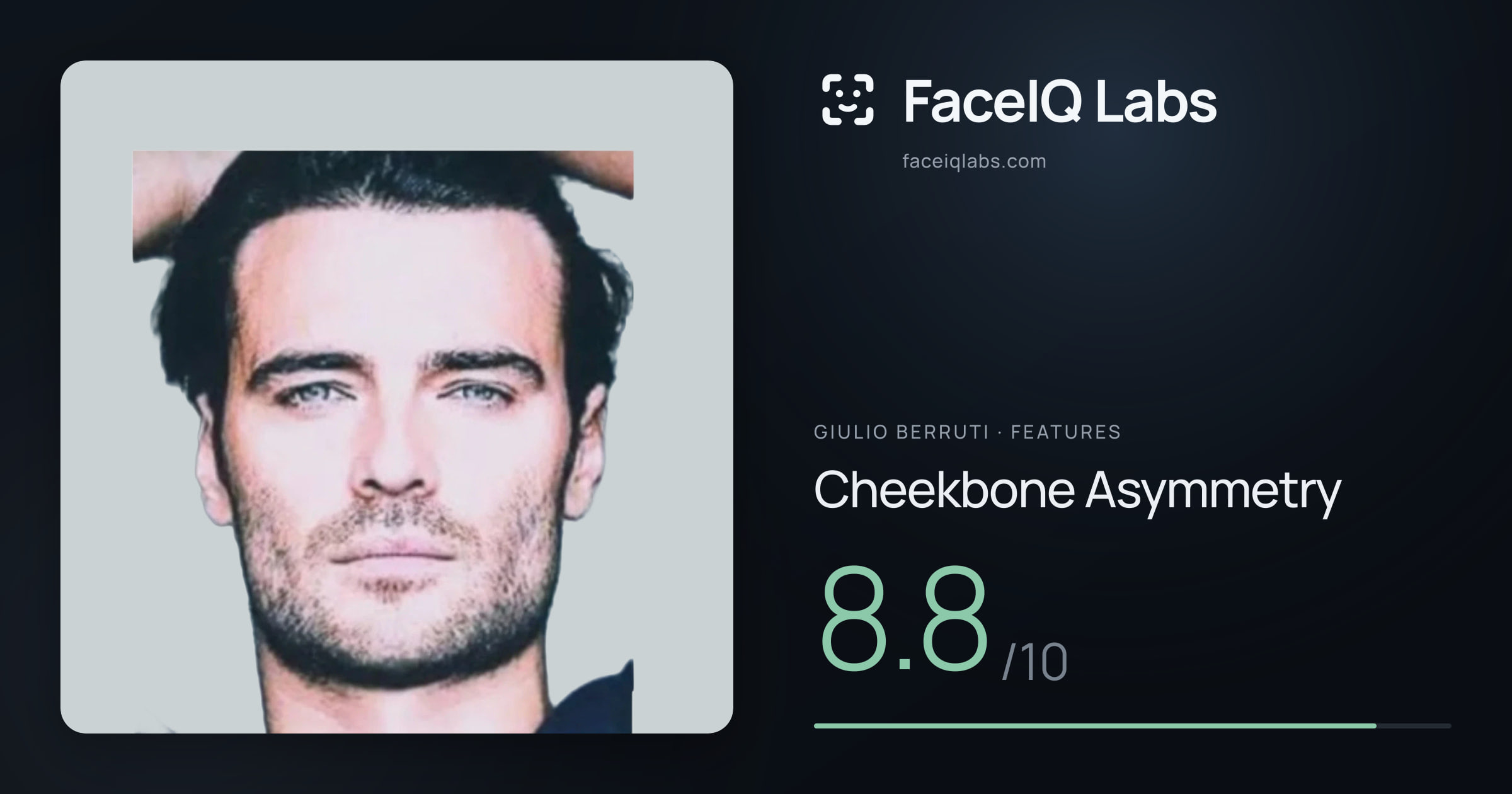 Giulio Berruti Cheekbone Asymmetry: 8.8/10, drawn on the photo