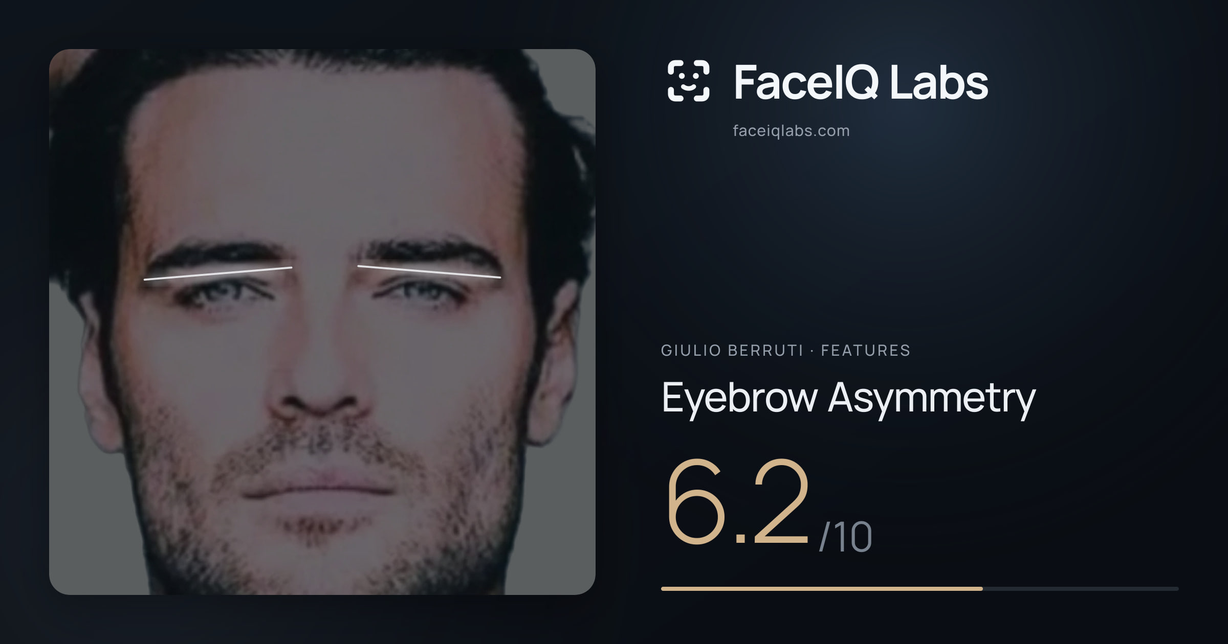 Giulio Berruti Eyebrow Asymmetry: 6.2/10, drawn on the photo