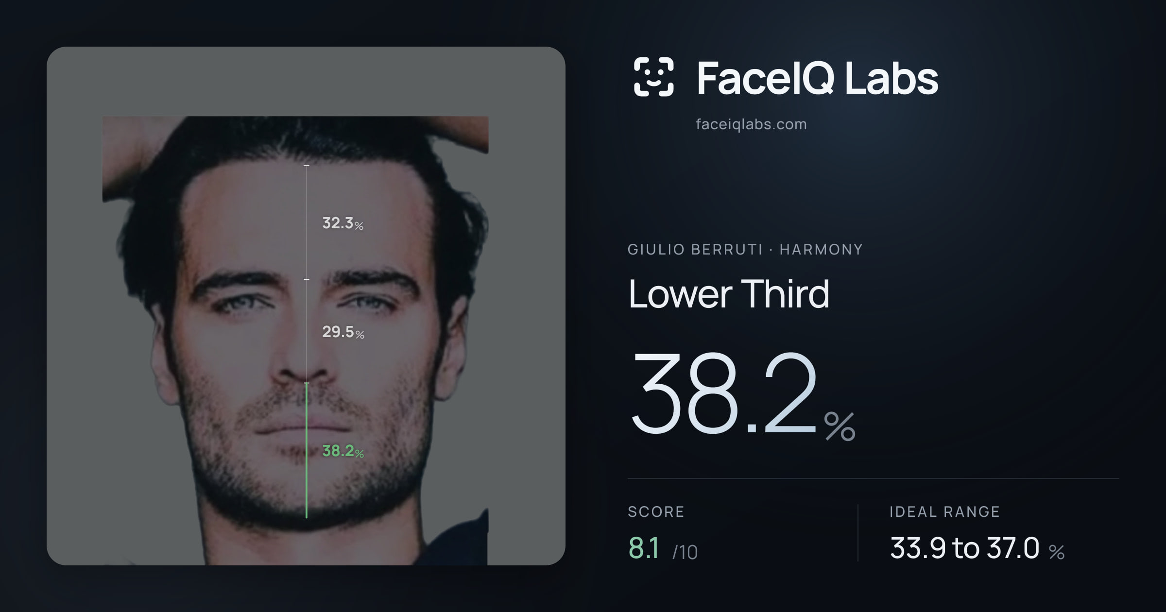 Giulio Berruti Lower Third: 38.2%, drawn on the photo