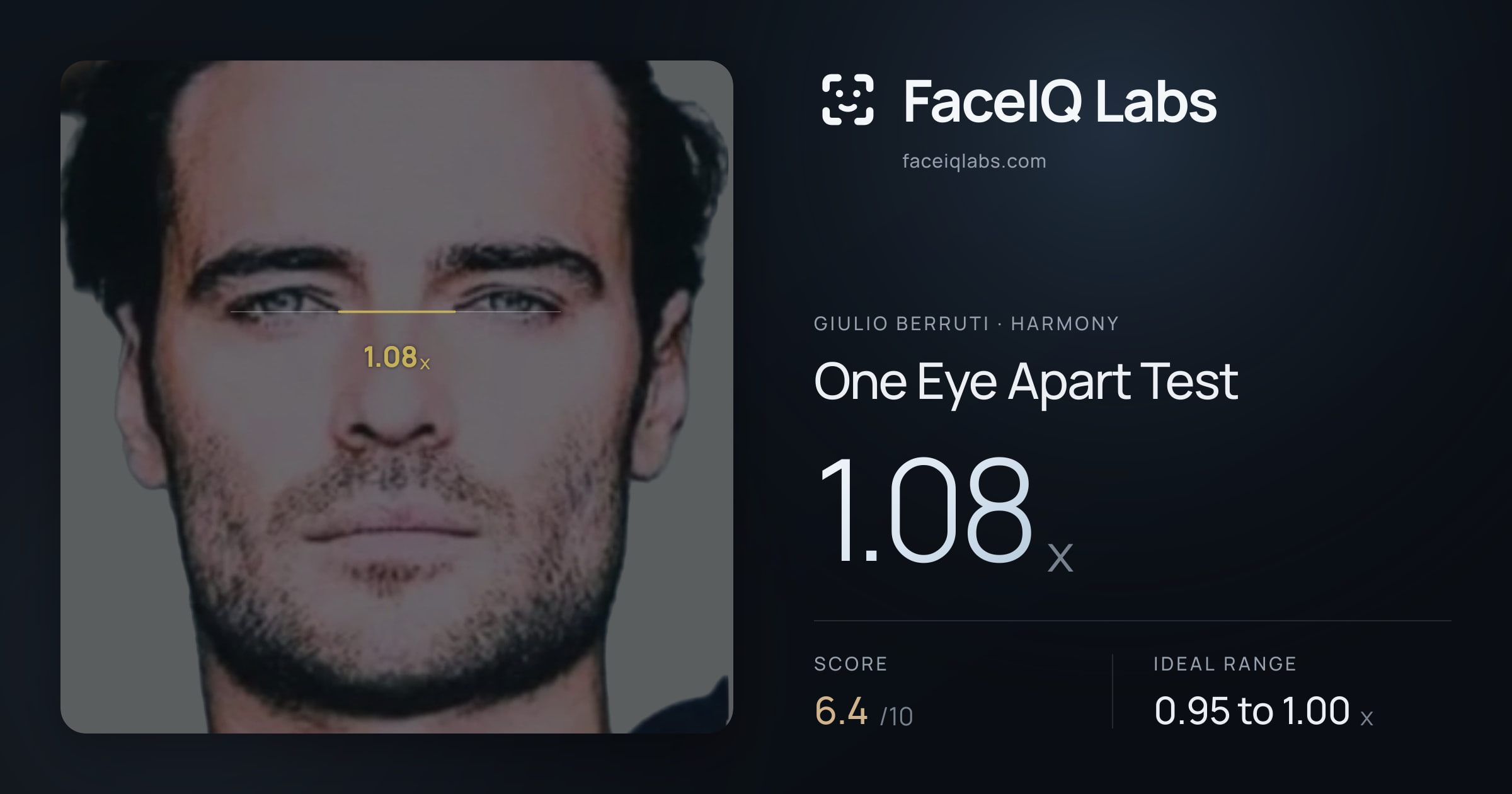 Giulio Berruti One Eye Apart Test: 1.08x, drawn on the photo