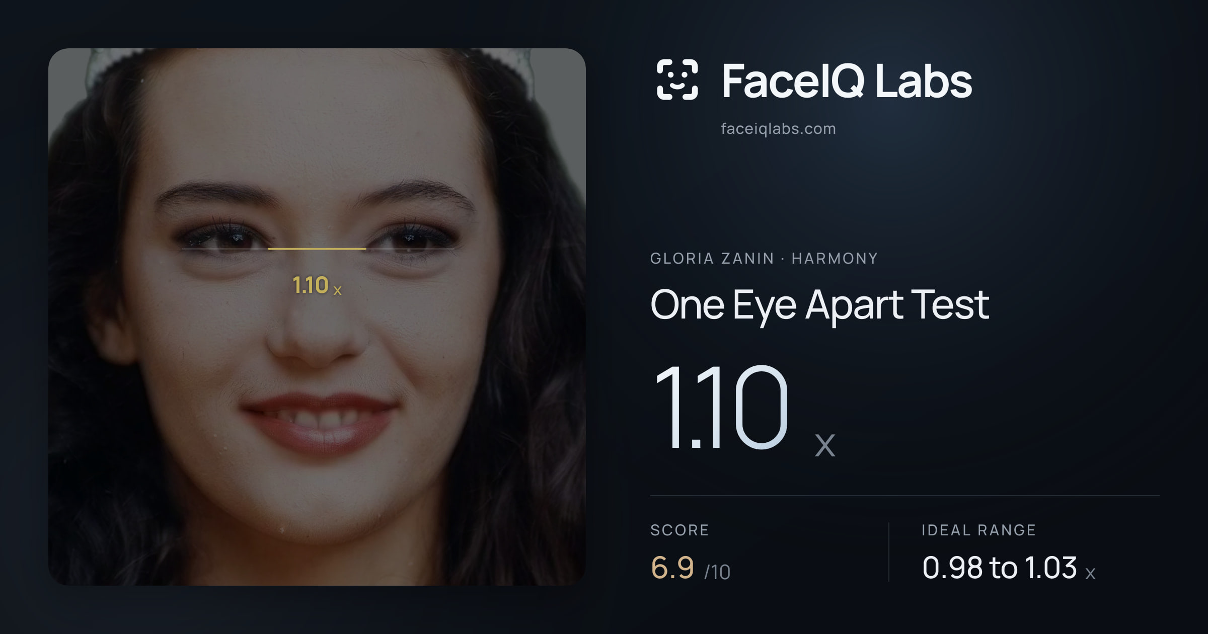 Gloria Zanin One Eye Apart Test: 1.10x, drawn on the photo