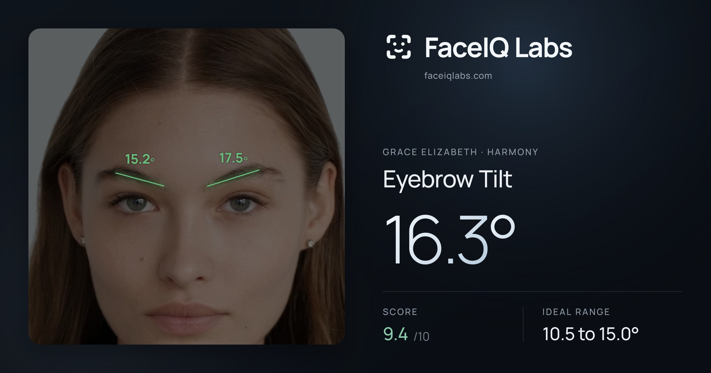 Grace Elizabeth Eyebrow Tilt: 16.3°, drawn on the photo