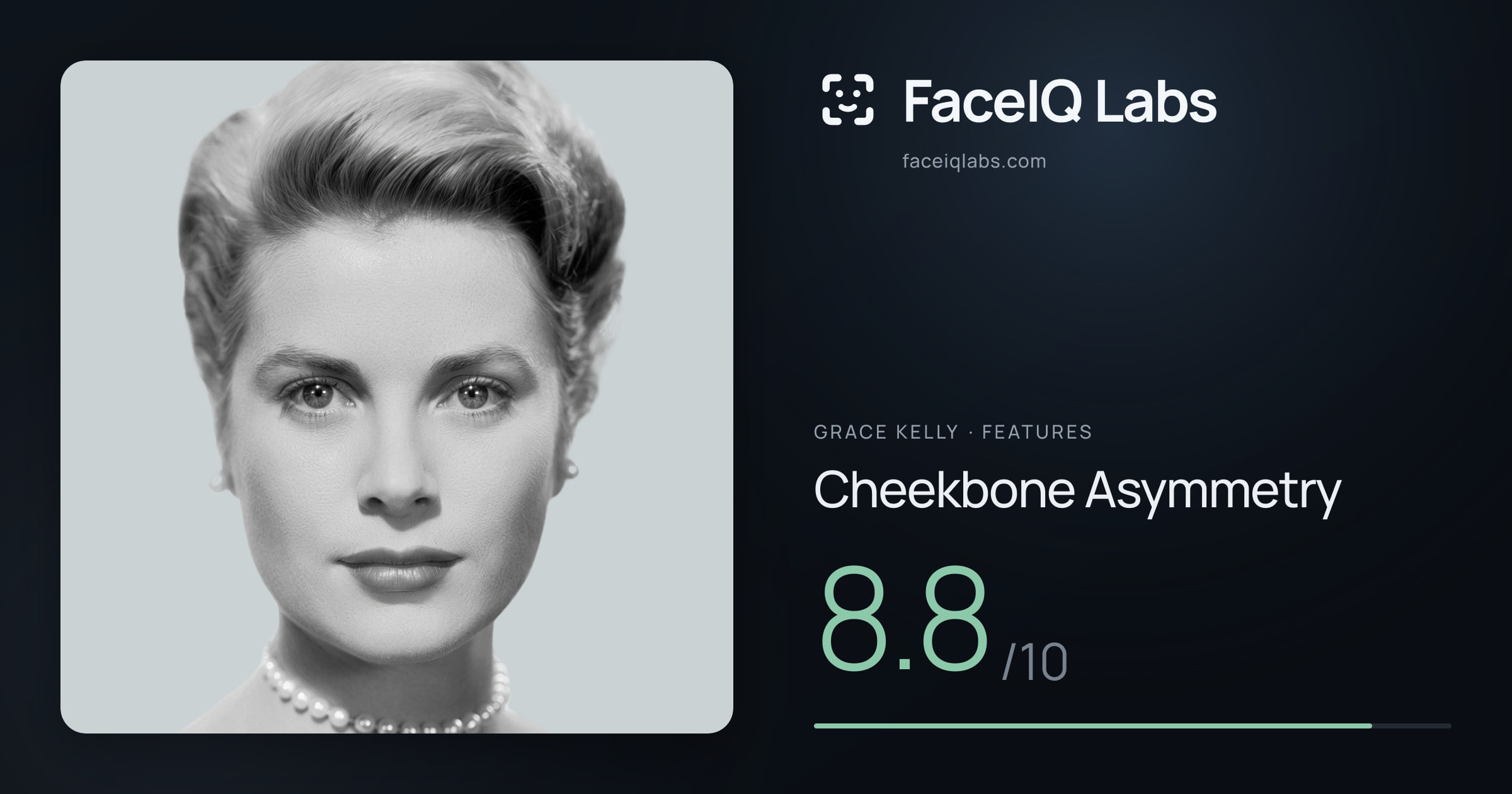 Grace Kelly Cheekbone Asymmetry: 8.8/10, drawn on the photo
