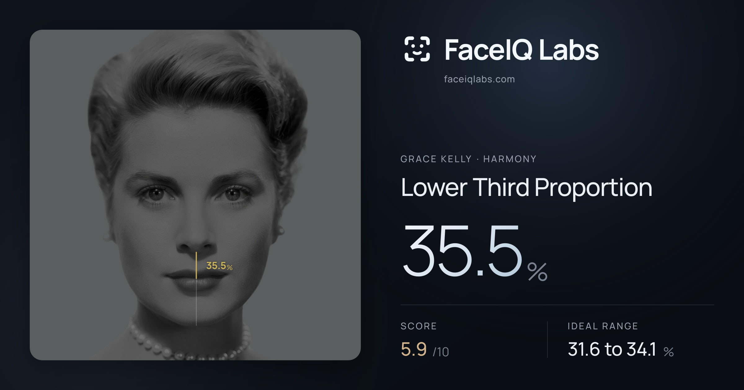 Grace Kelly Lower Third Proportion: 35.5%, drawn on the photo