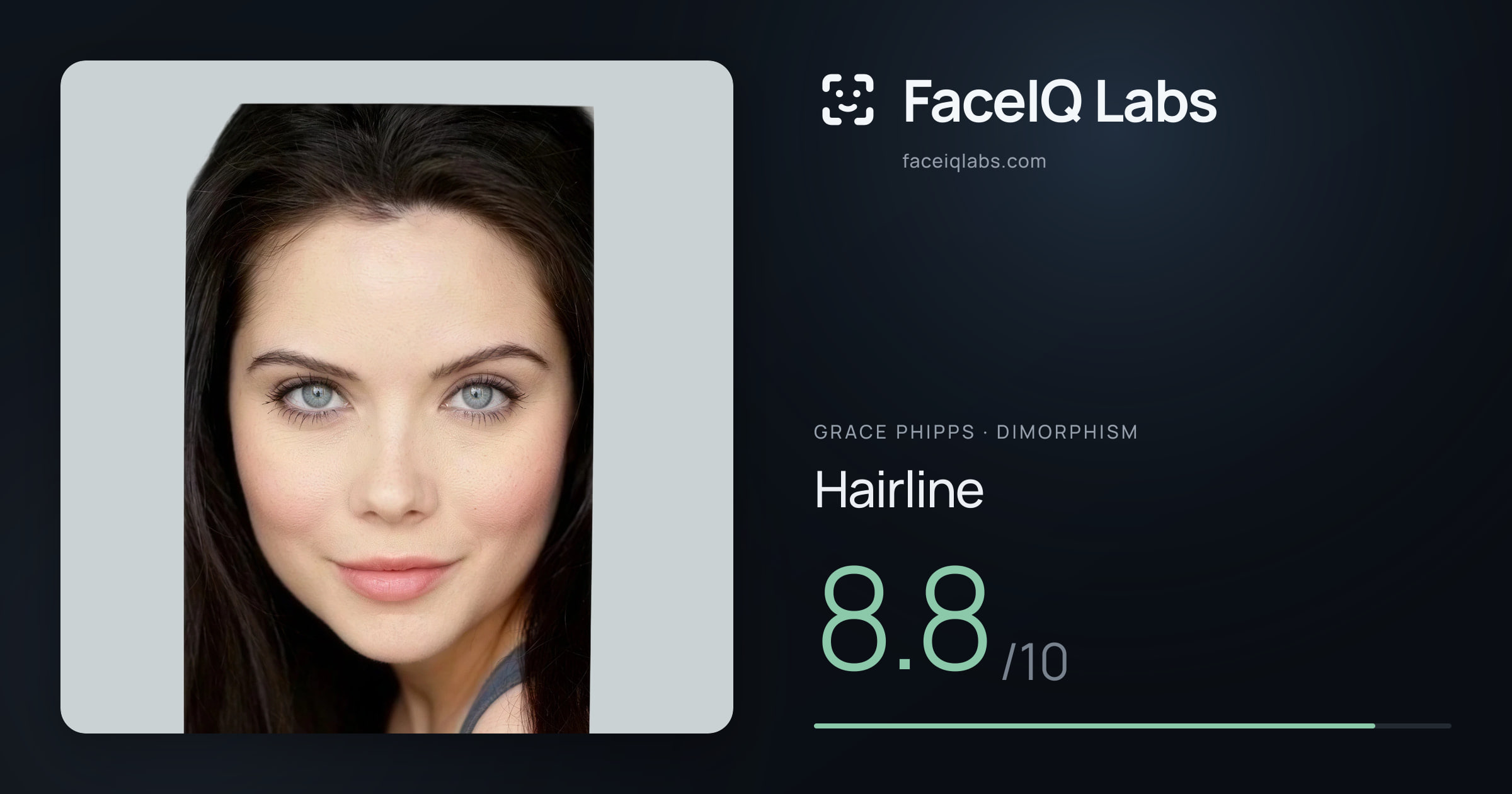 Grace Phipps Hairline: 8.8/10, drawn on the photo