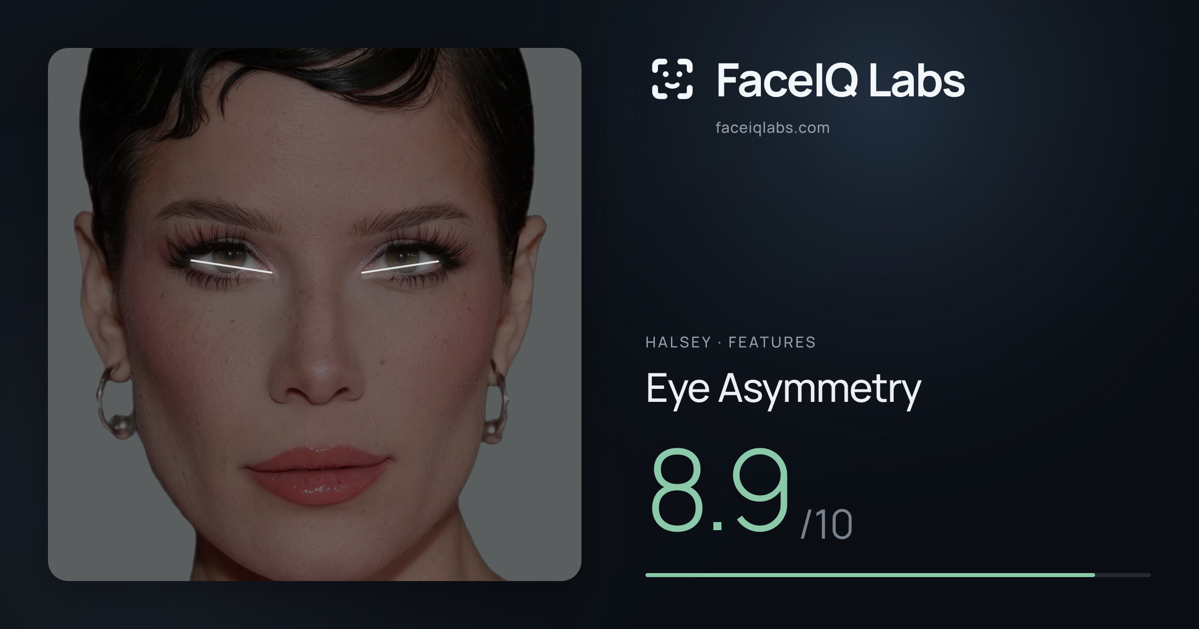 Halsey Eye Asymmetry: 8.9/10, drawn on the photo
