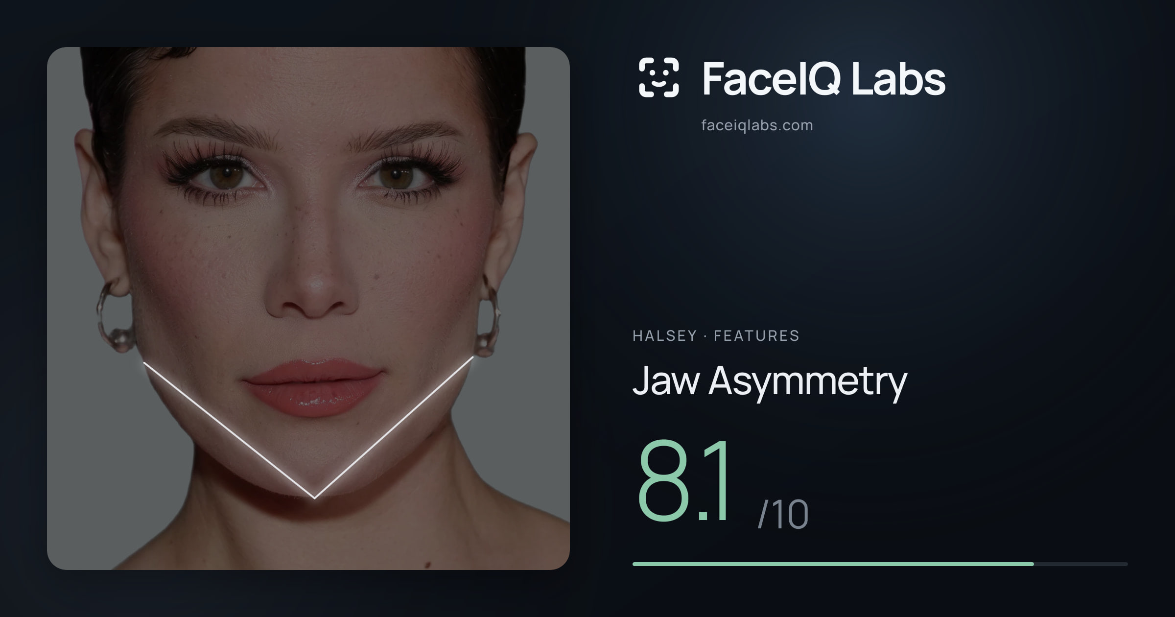 Halsey Jaw Asymmetry: 8.1/10, drawn on the photo