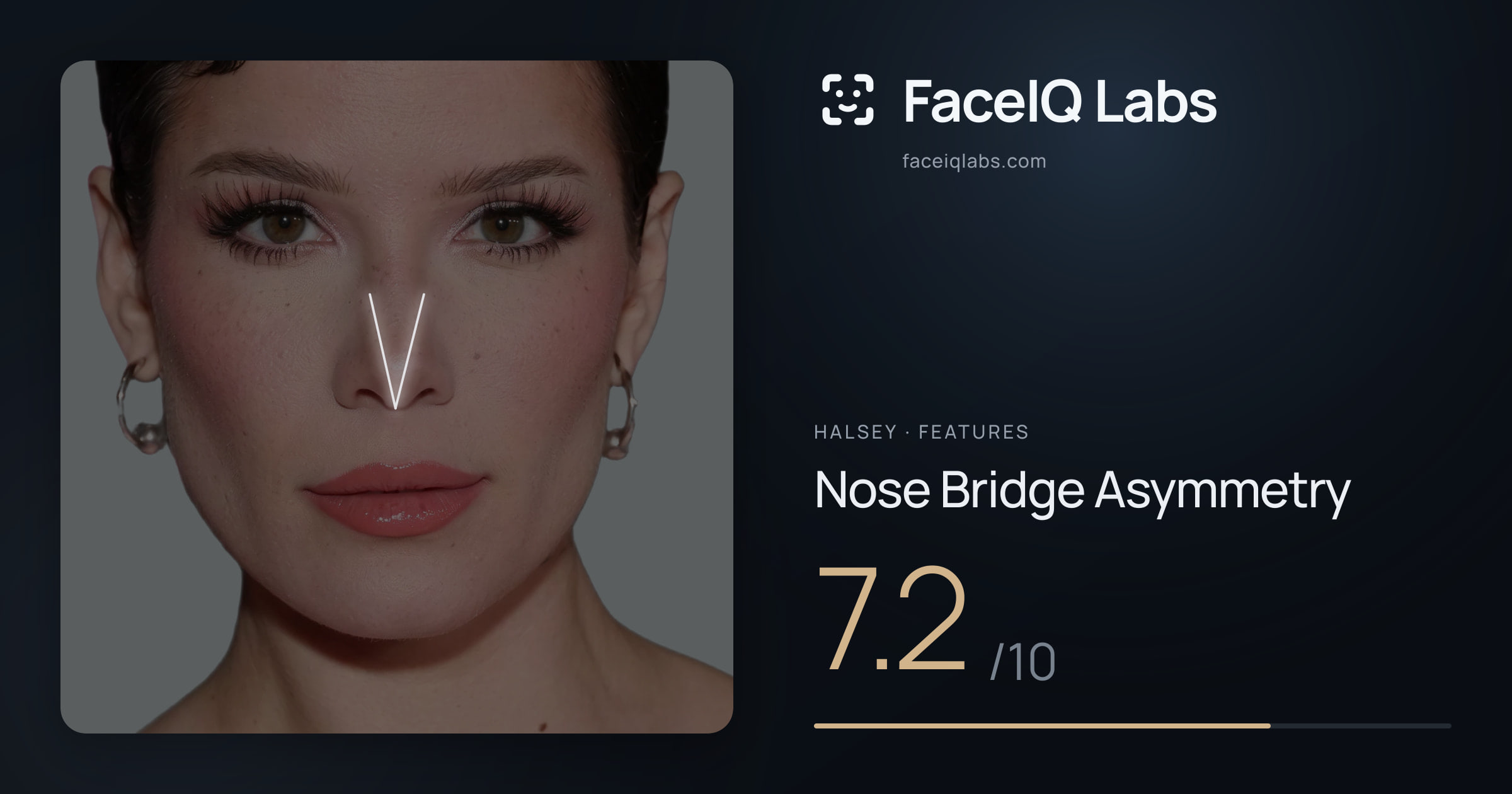 Halsey Nose Bridge Asymmetry: 7.2/10, drawn on the photo