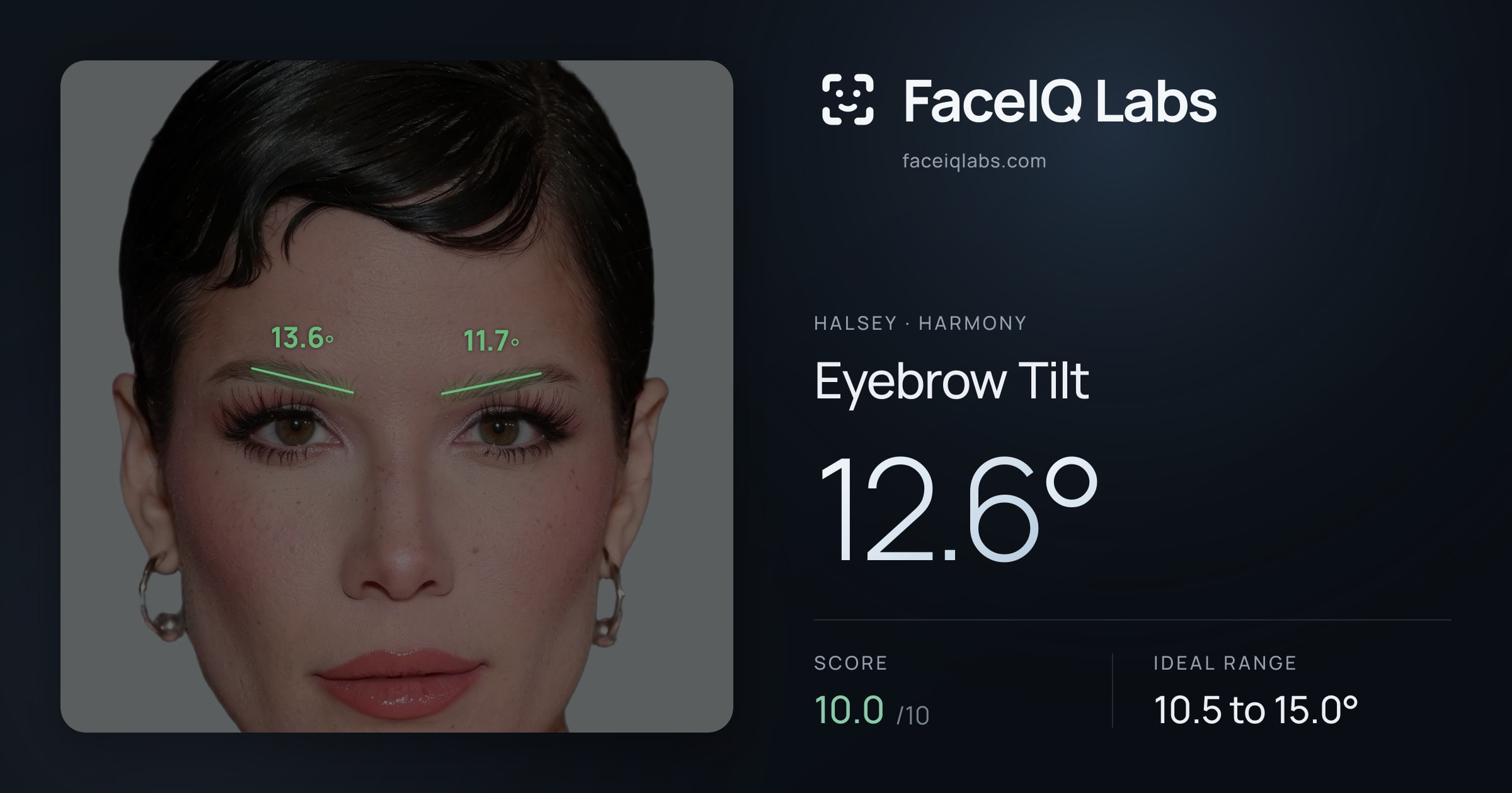 Halsey Eyebrow Tilt: 12.6°, drawn on the photo