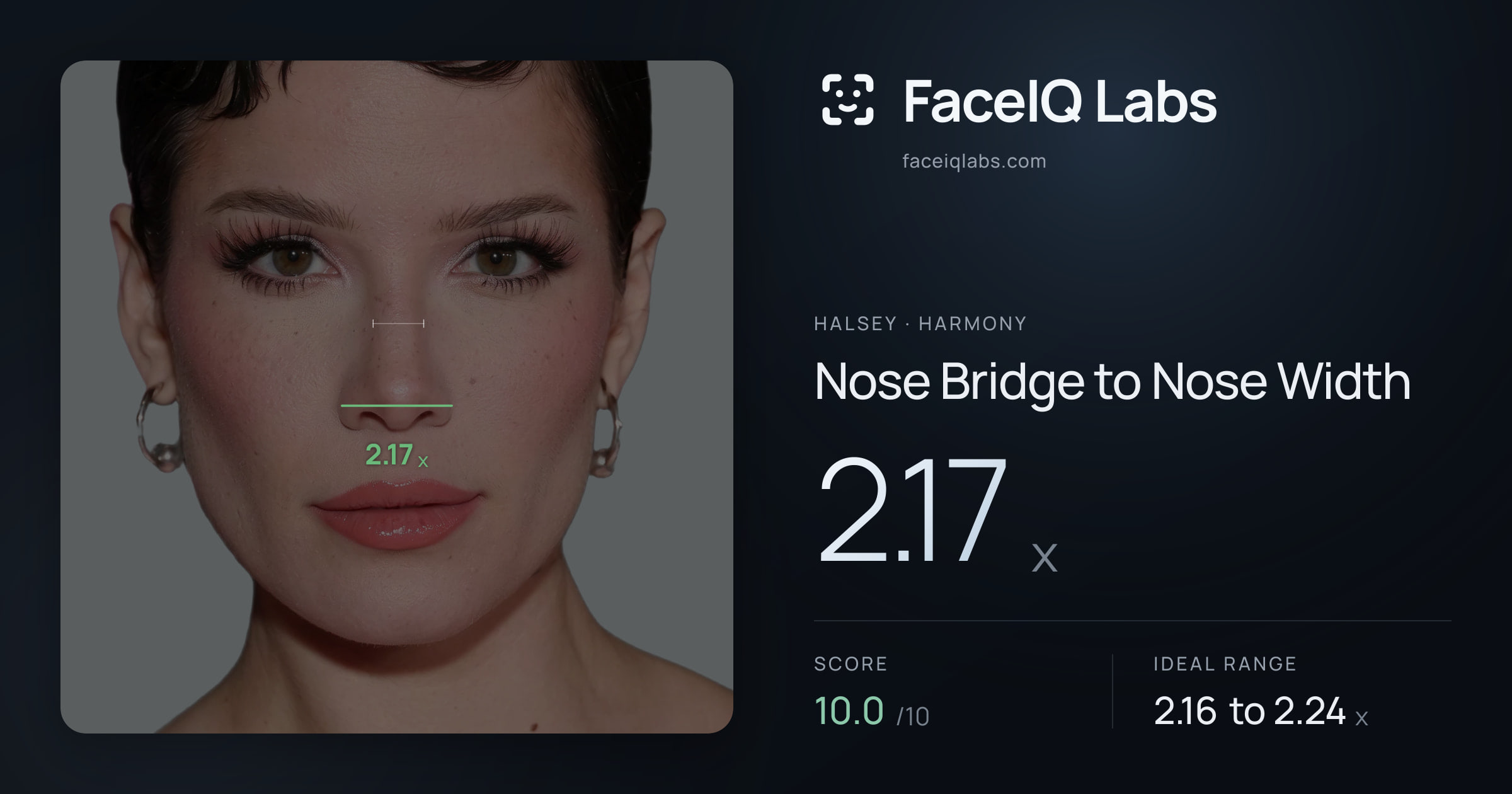 Halsey Nose Bridge to Nose Width: 2.17x, drawn on the photo