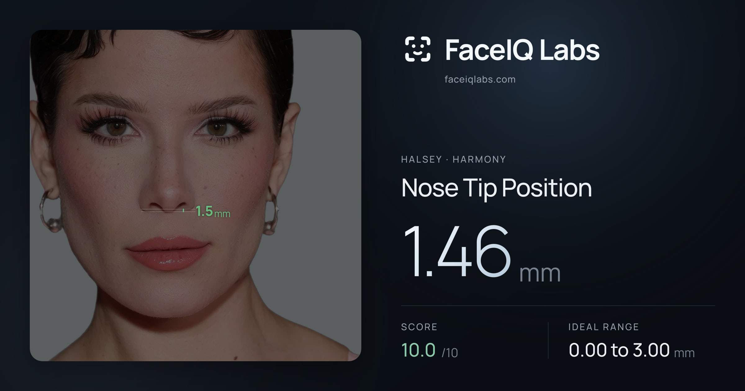 Halsey Nose Tip Position: 1.46mm, drawn on the photo
