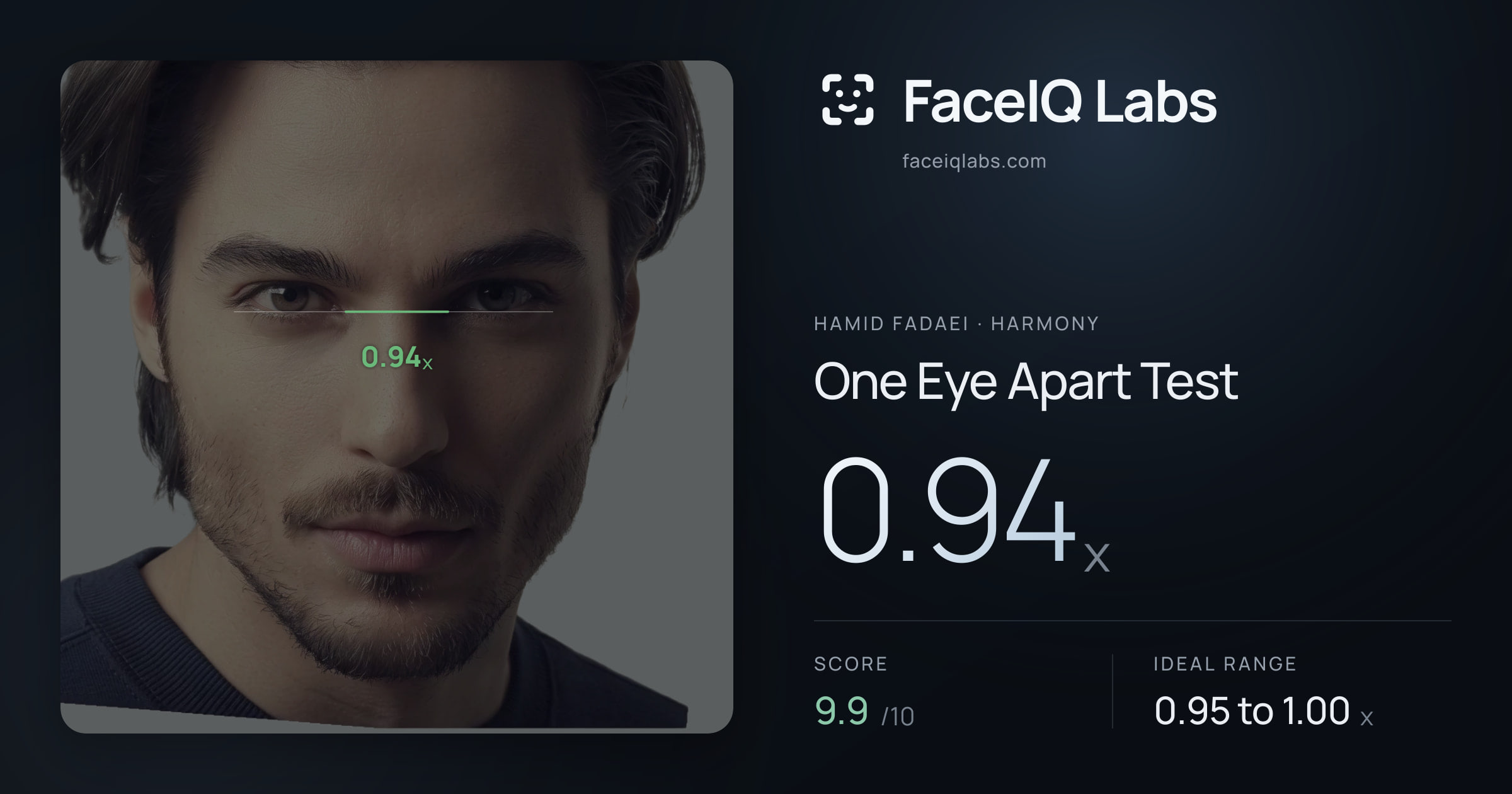 Hamid Fadaei One Eye Apart Test: 0.94x, drawn on the photo