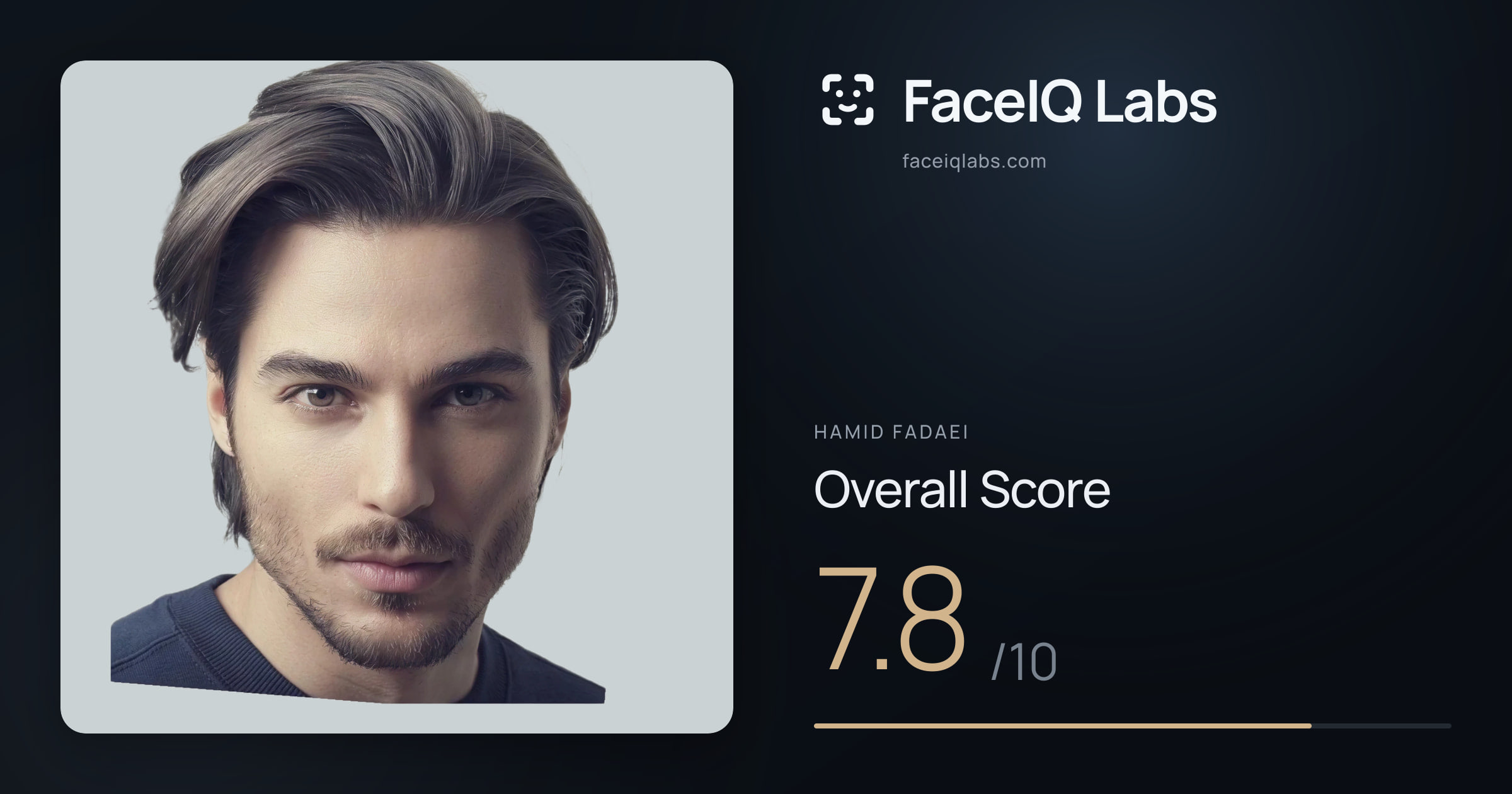 Hamid Fadaei face rating: 7.8/10, with each section's score
