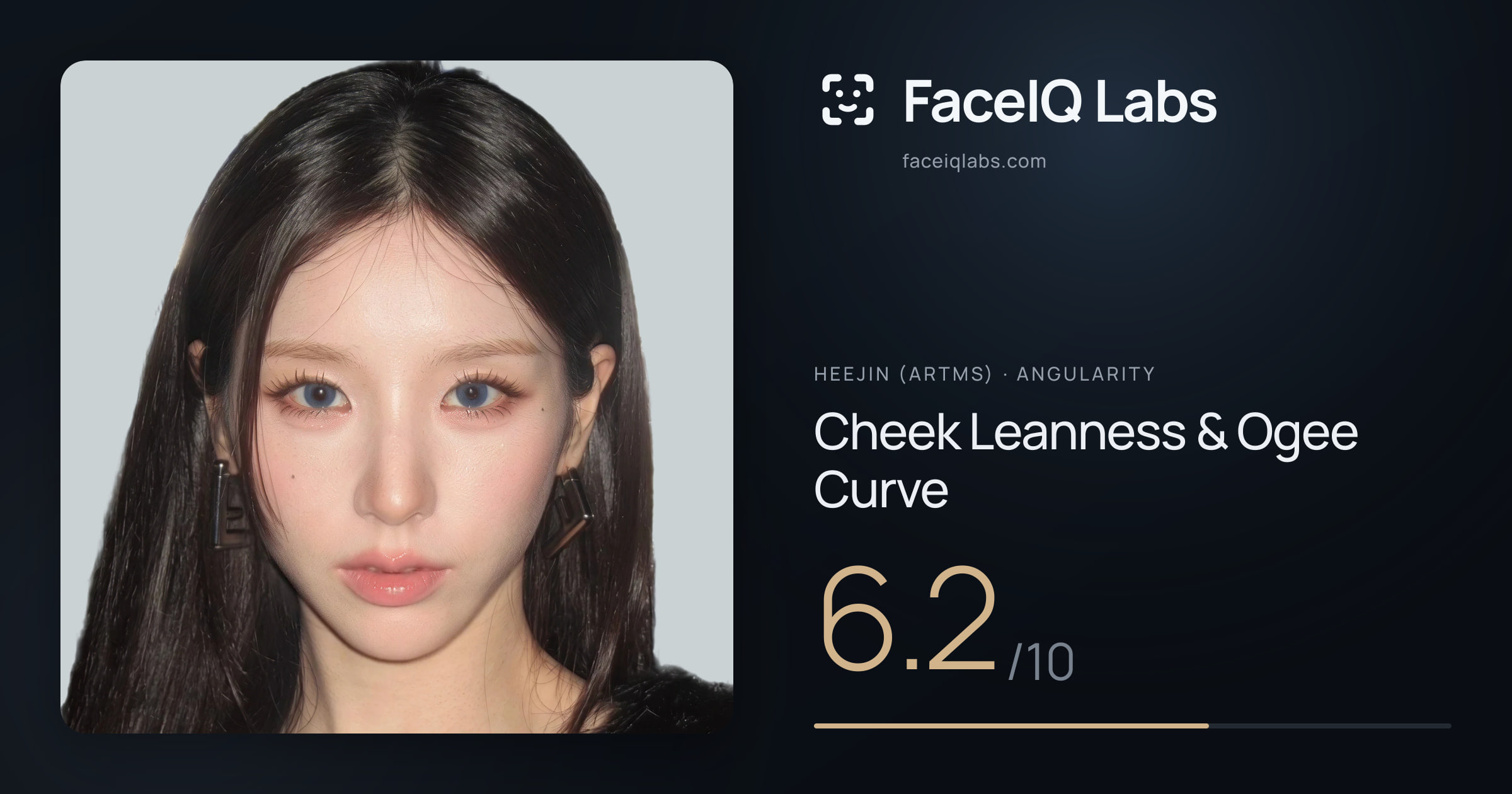 Heejin (ARTMS) Cheek Leanness & Ogee Curve: 6.2/10, drawn on the photo