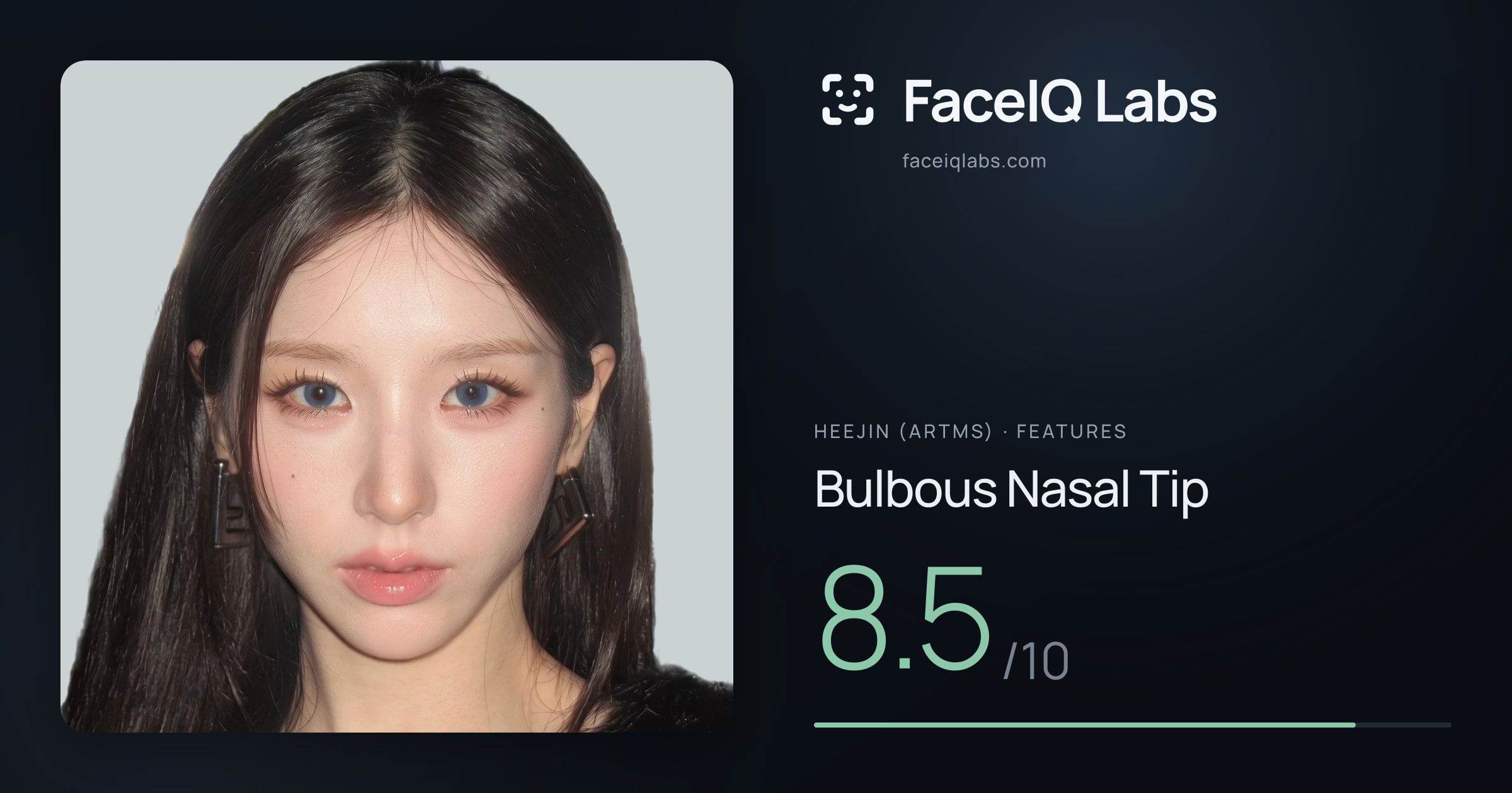 Heejin (ARTMS) Bulbous Nasal Tip: 8.5/10, drawn on the photo