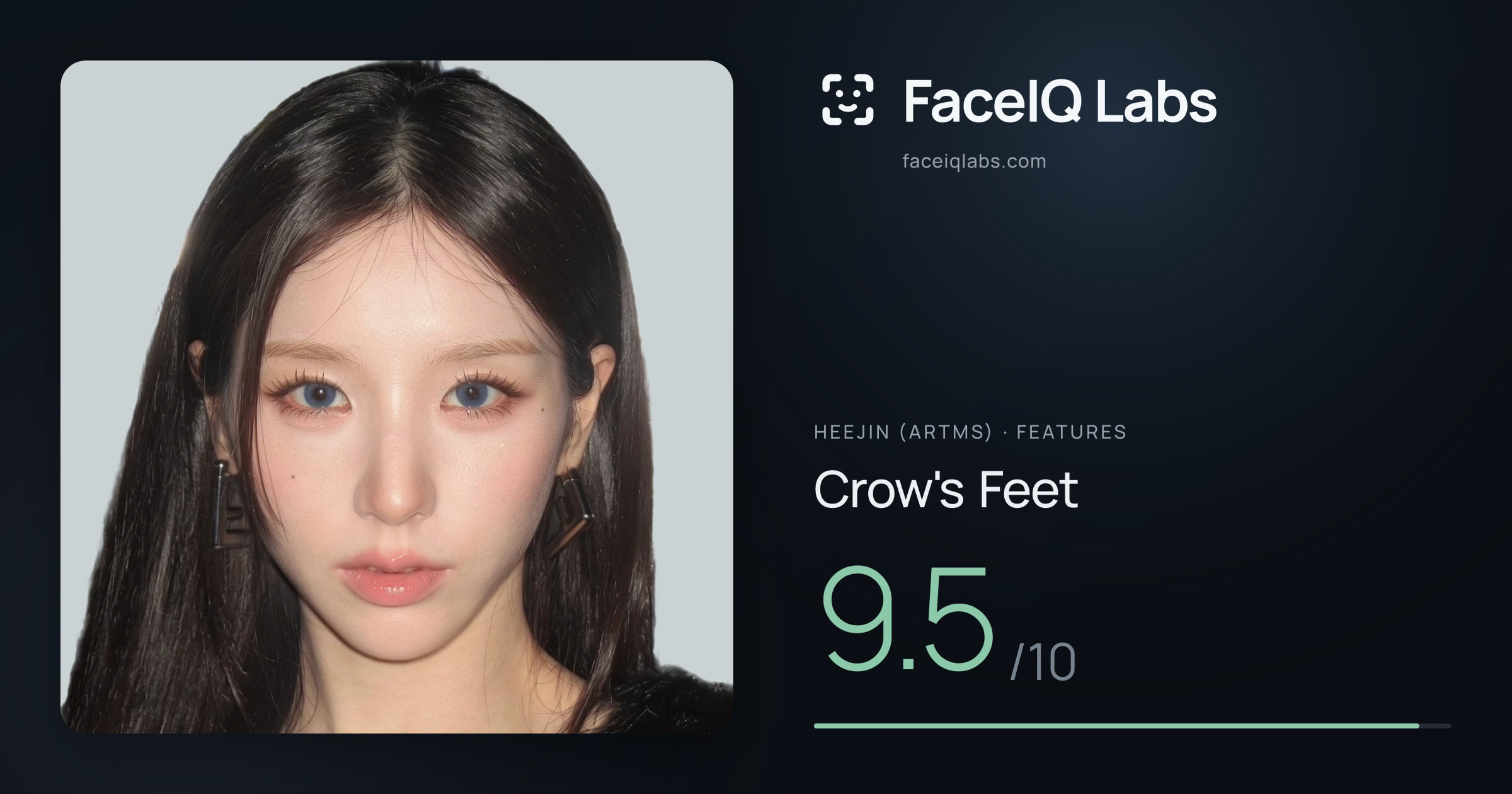 Heejin (ARTMS) Crow's Feet: 9.5/10, drawn on the photo