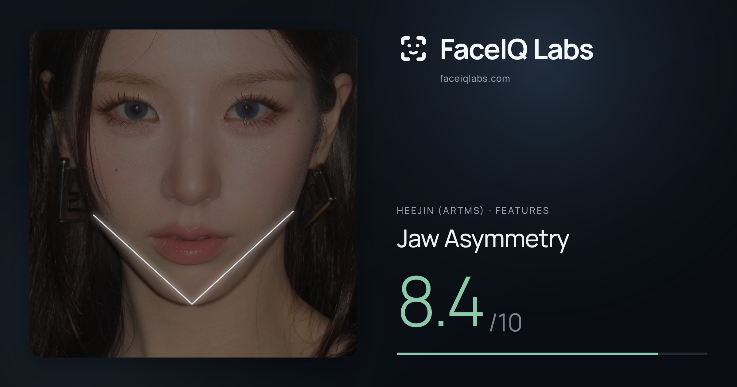 Heejin (ARTMS) Jaw Asymmetry: 8.4/10, drawn on the photo
