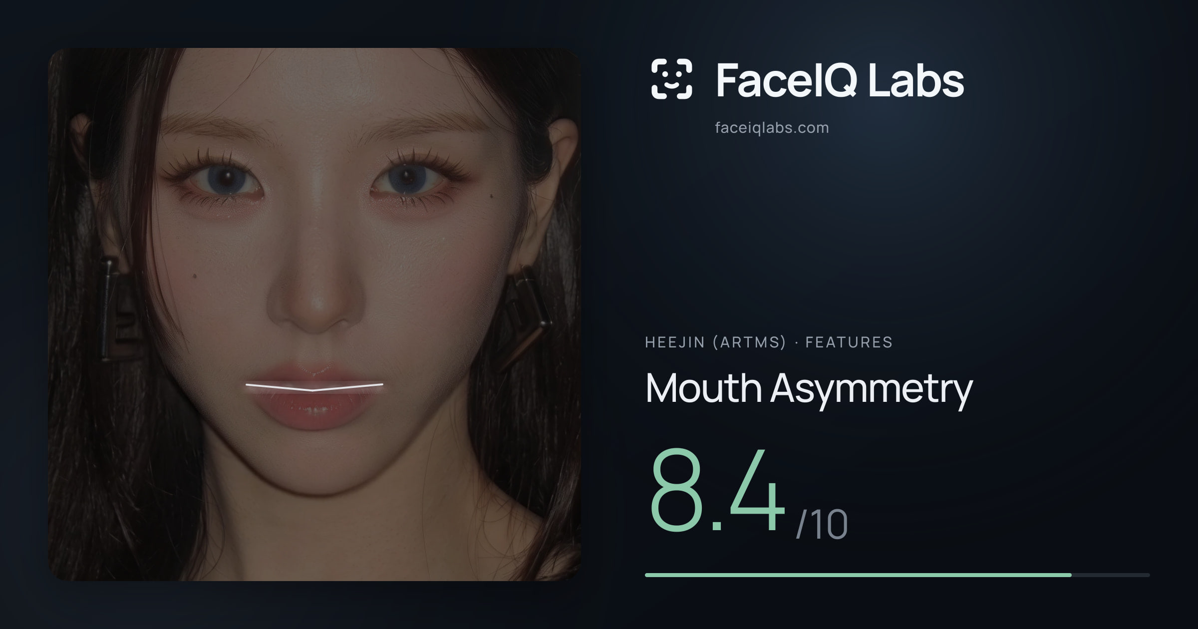 Heejin (ARTMS) Mouth Asymmetry: 8.4/10, drawn on the photo