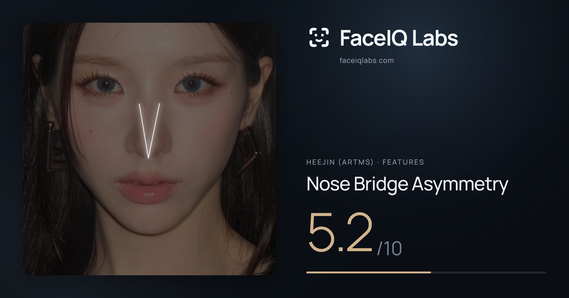 Heejin (ARTMS) Nose Bridge Asymmetry: 5.2/10, drawn on the photo