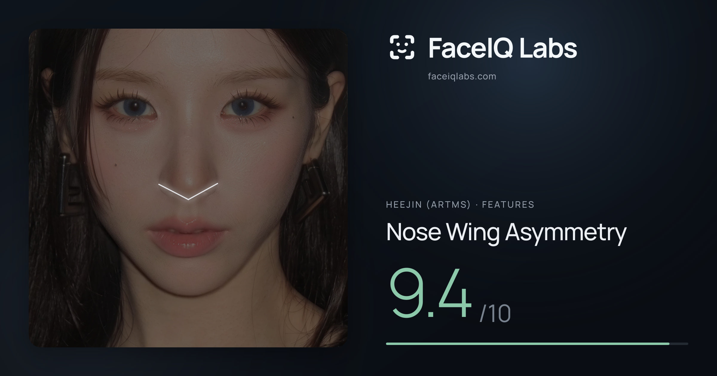 Heejin (ARTMS) Nose Wing Asymmetry: 9.4/10, drawn on the photo
