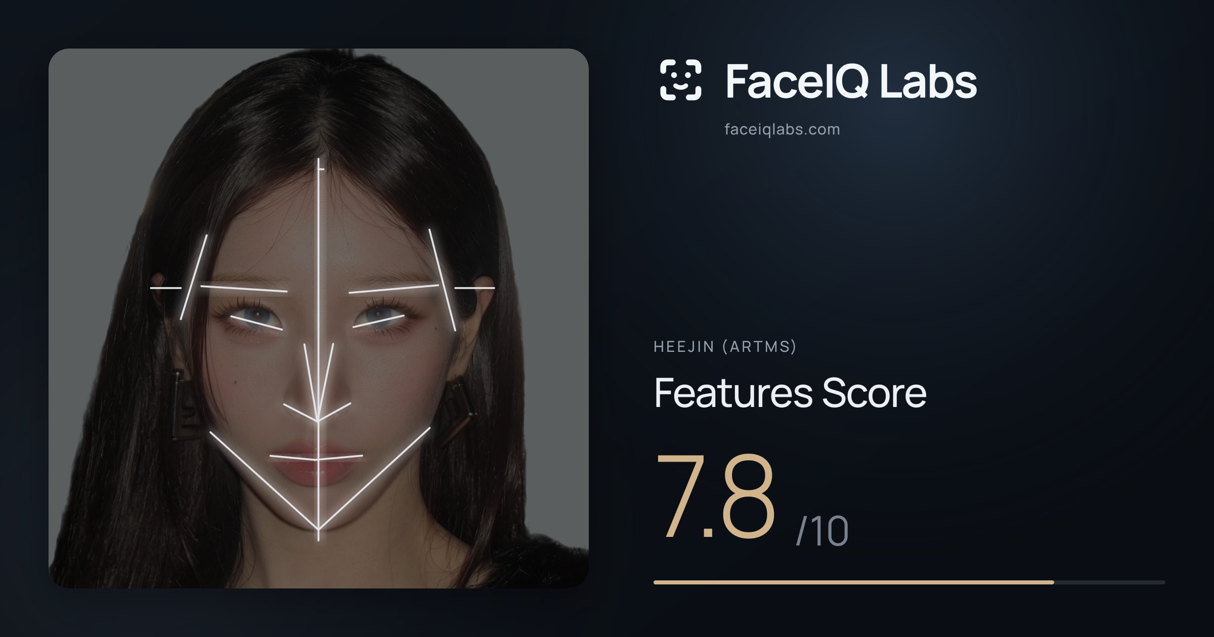 Heejin (ARTMS) Features: 7.8/10, with each assessment drawn on the photo