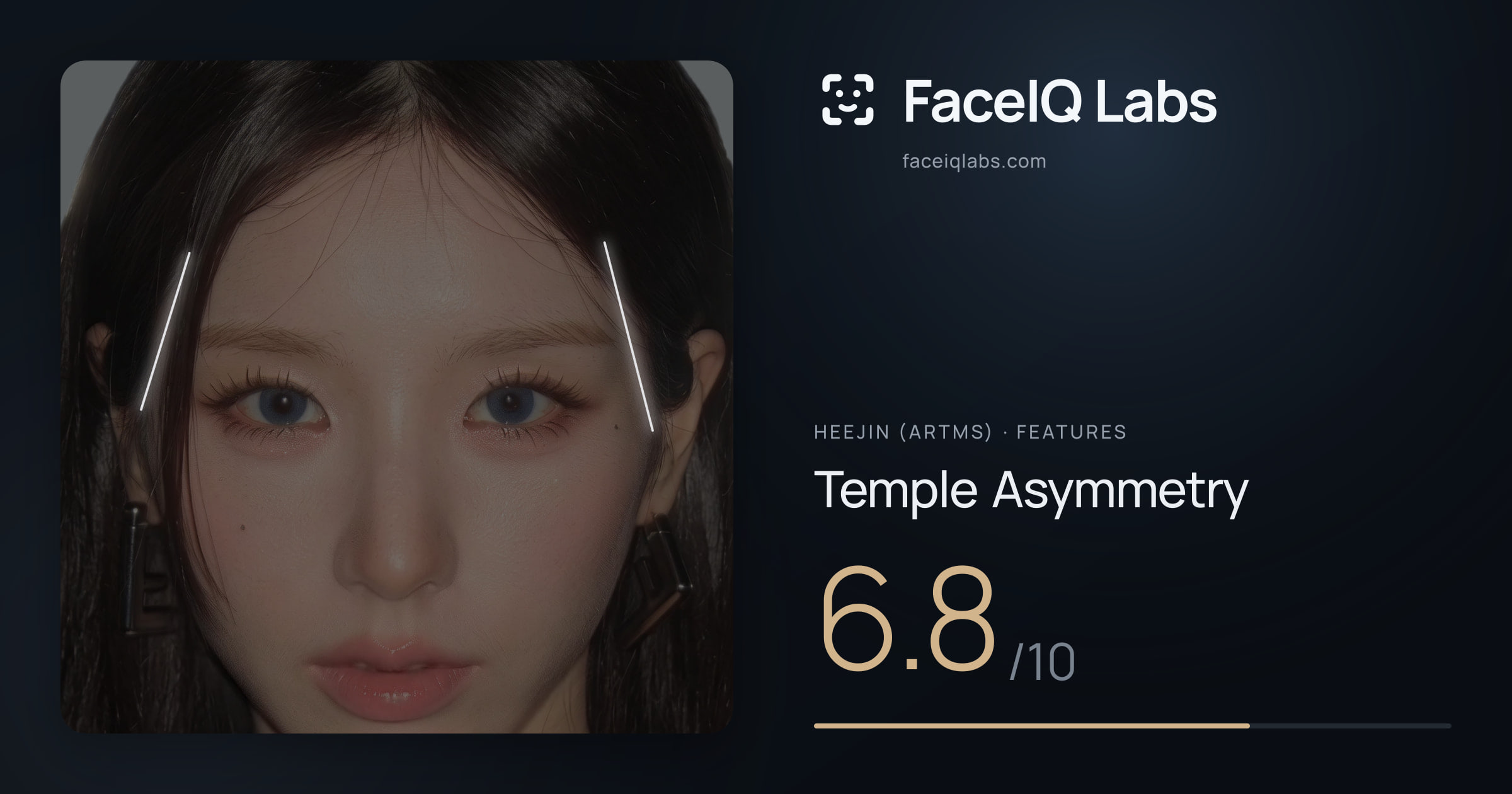 Heejin (ARTMS) Temple Asymmetry: 6.8/10, drawn on the photo