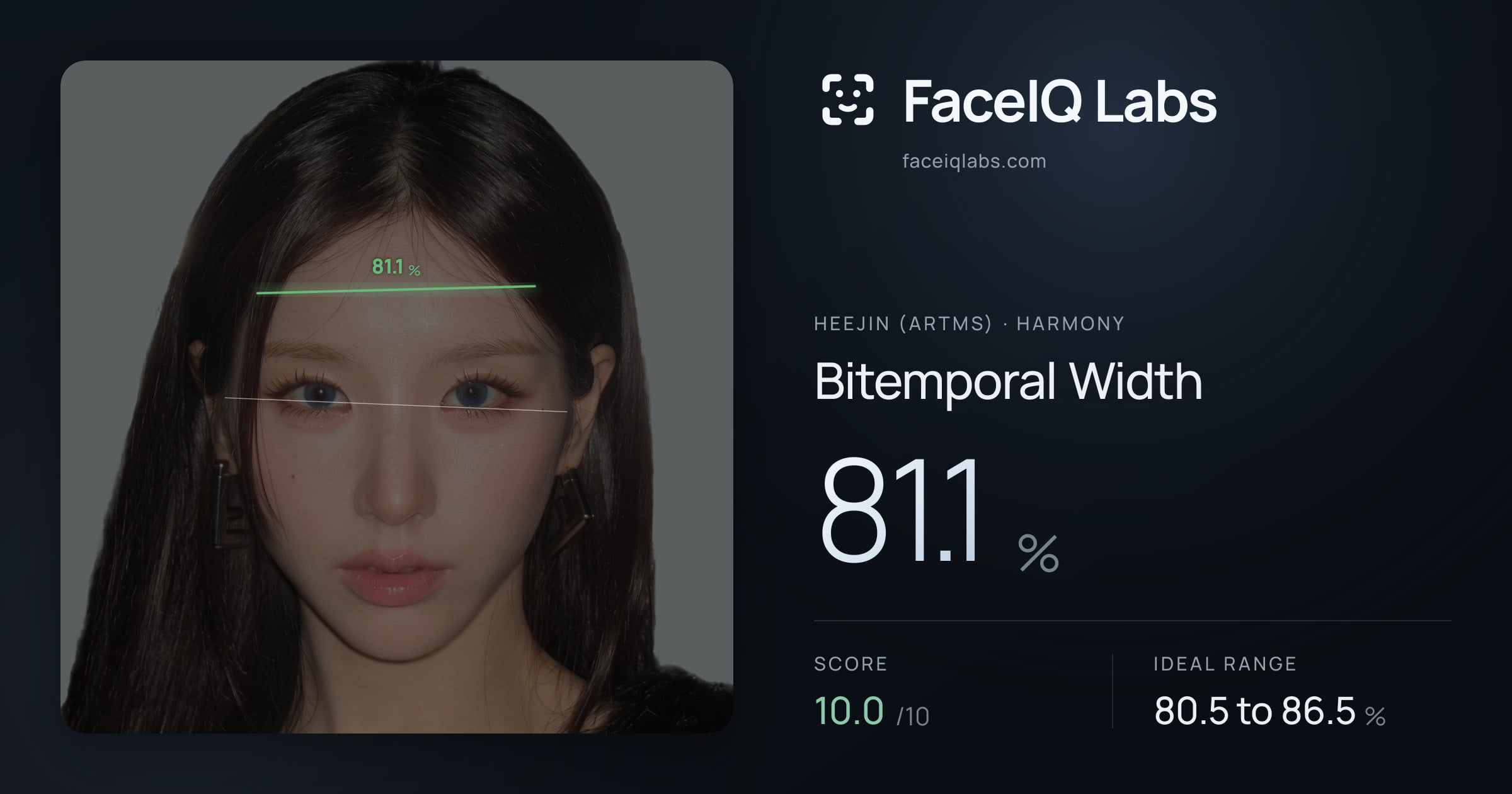 Heejin (ARTMS) Bitemporal Width: 81.1%, drawn on the photo