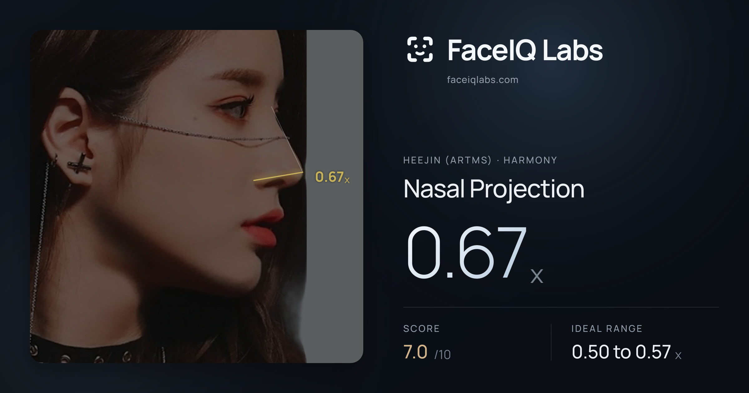 Heejin (ARTMS) Nasal Projection: 0.67x, drawn on the photo